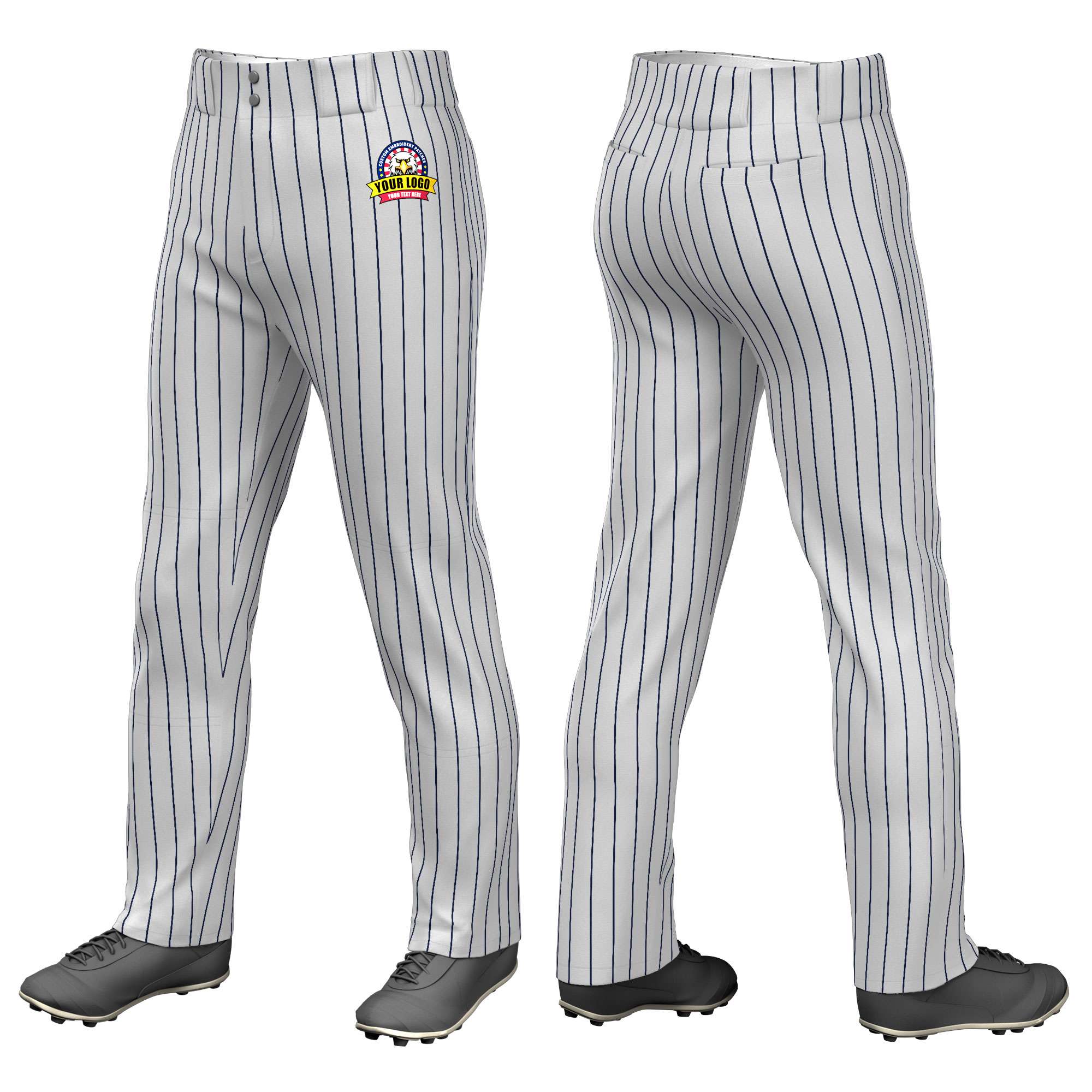 Custom Gray Navy Pinstripe Fit Stretch Practice Loose-fit Baseball Pants