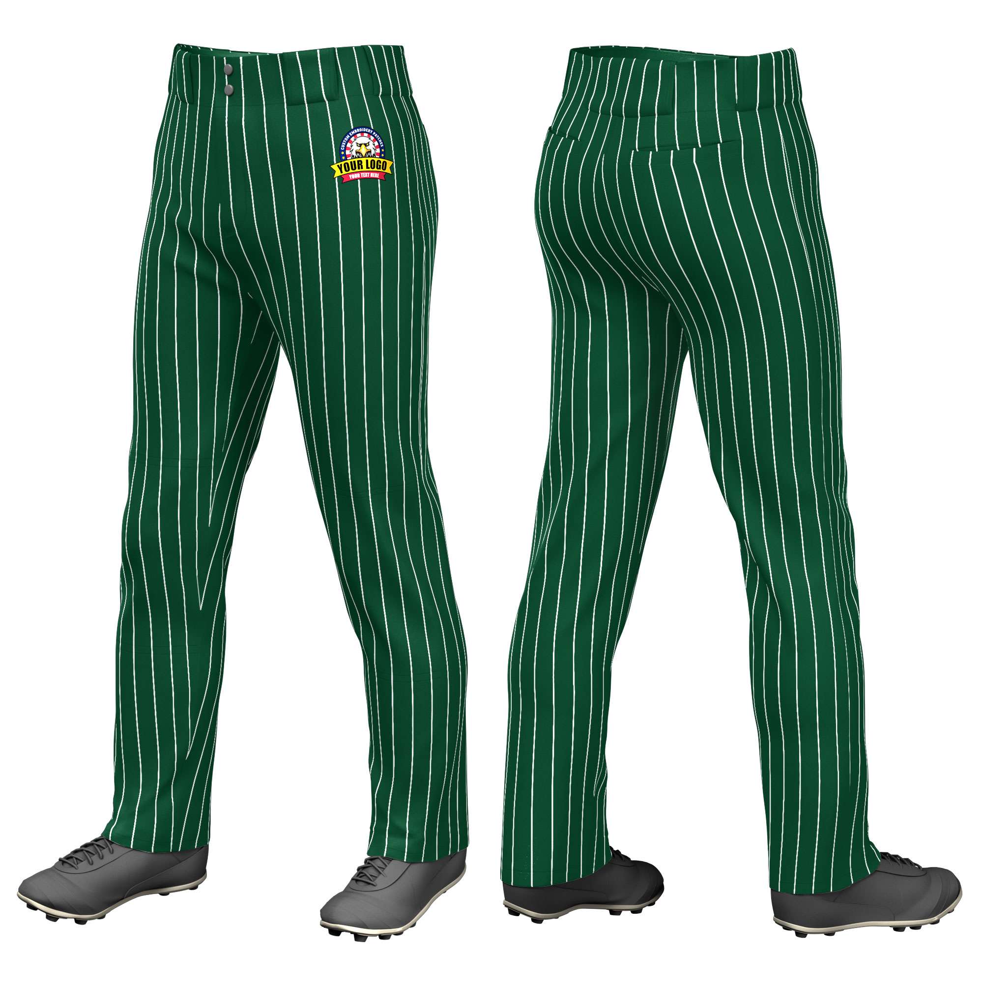 Custom Green White Pinstripe Fit Stretch Practice Loose-fit Baseball Pants