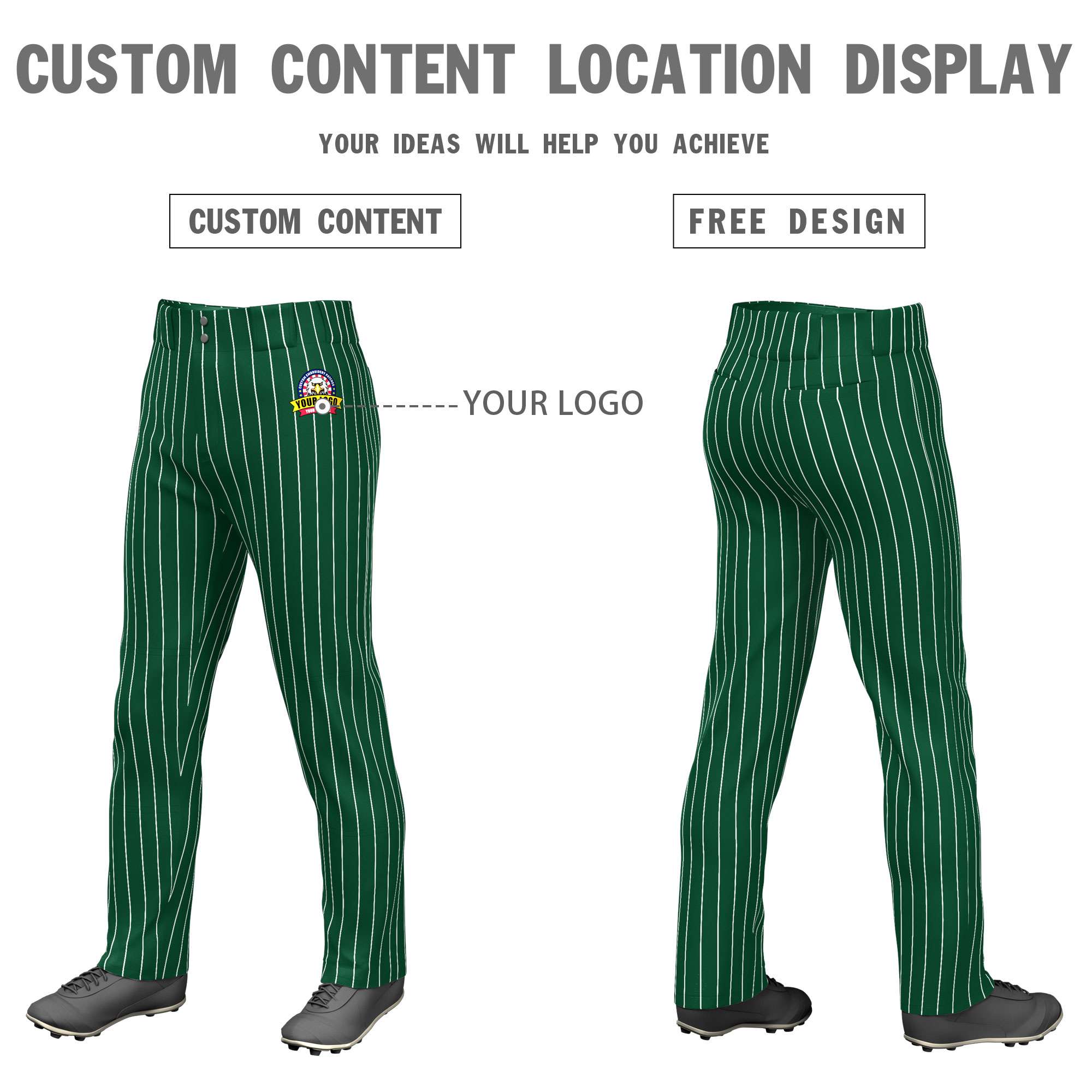 Custom Kelly Green White Pinstripe Fit Stretch Practice Pull  Up Baseball Pants