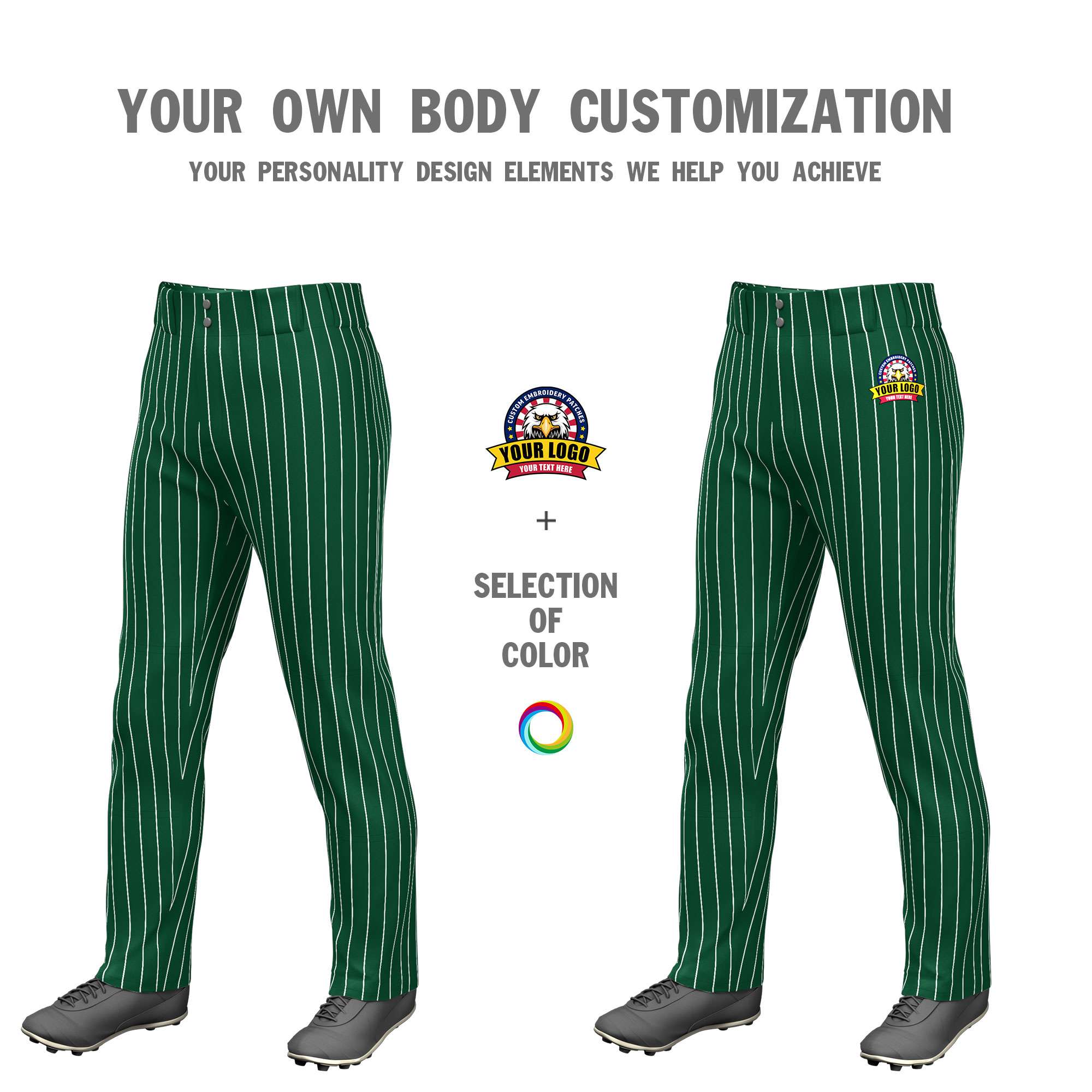 Custom Kelly Green White Pinstripe Fit Stretch Practice Pull  Up Baseball Pants