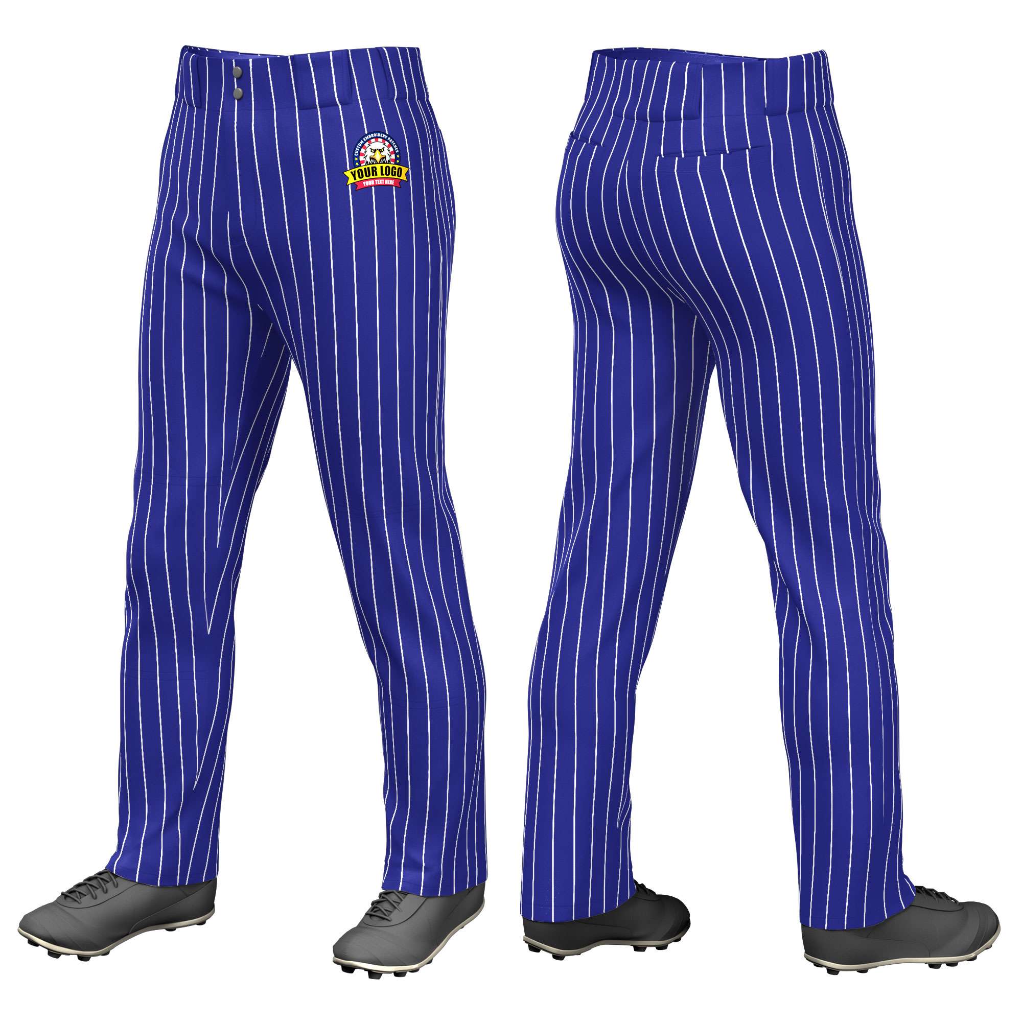 Custom Royal White Pinstripe Fit Stretch Practice Loose-fit Baseball Pants