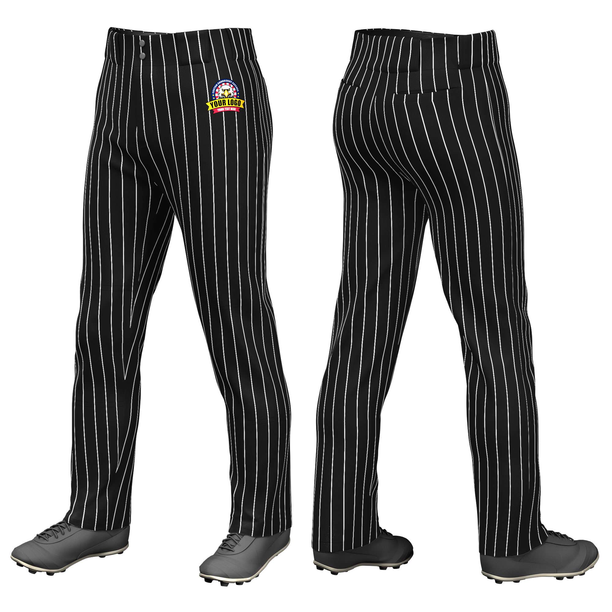 Custom Black White Pinstripe Fit Stretch Practice Loose-fit Baseball Pants