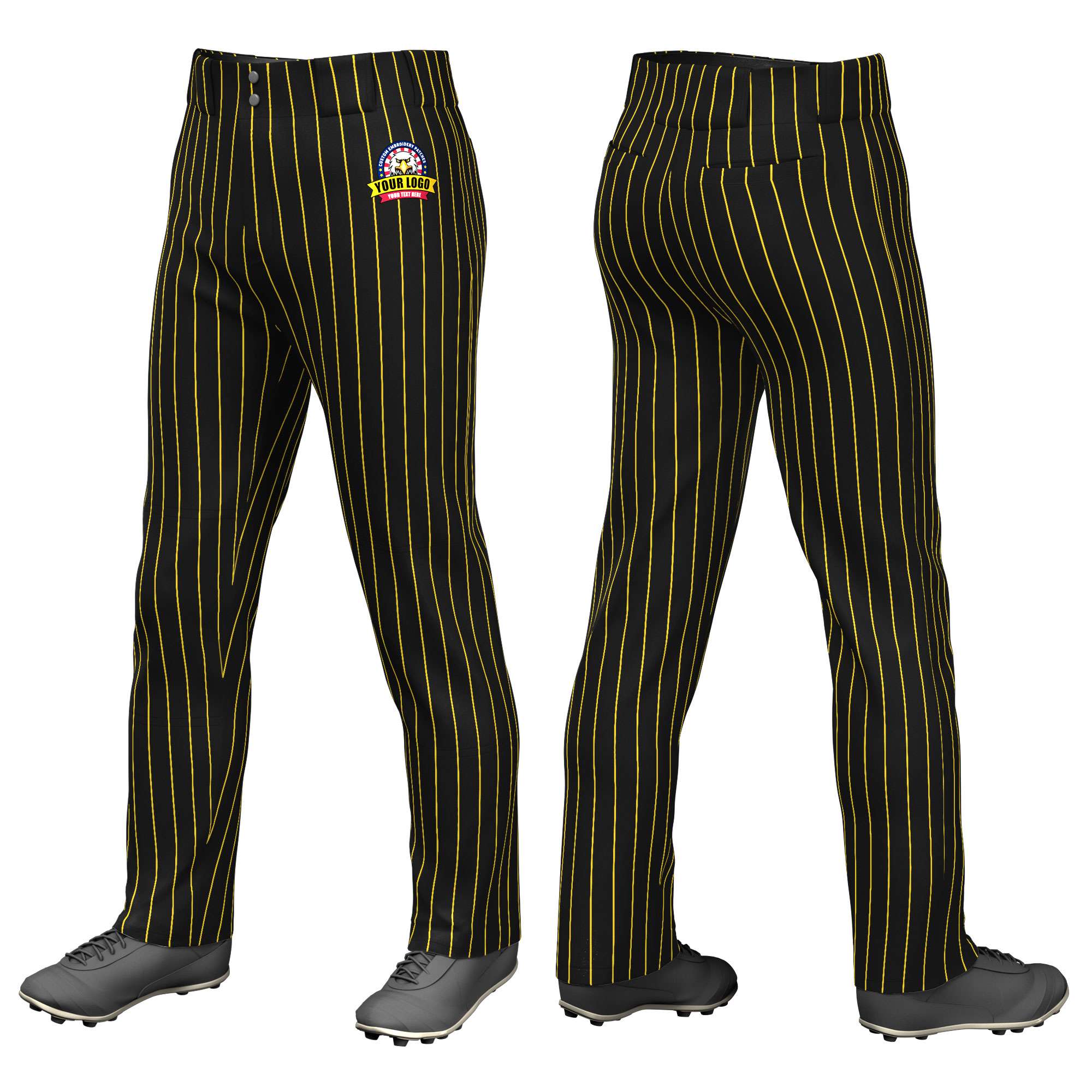 Custom Black Gold Pinstripe Fit Stretch Practice Loose-fit Baseball Pants