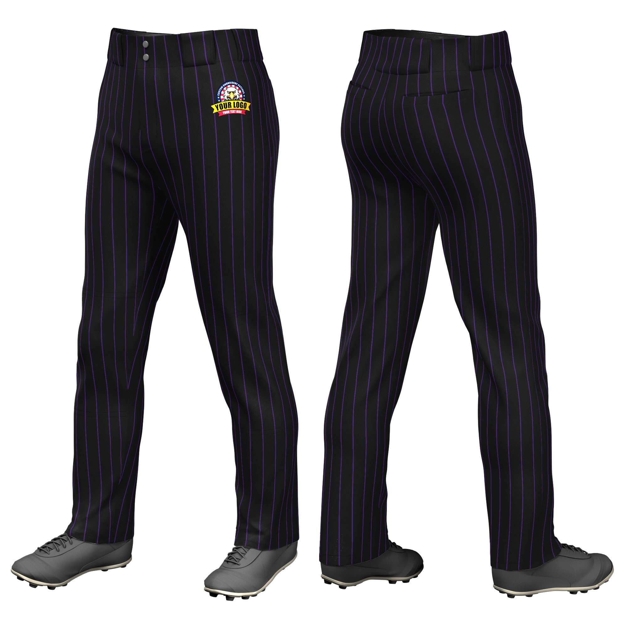 Custom Black Purple Pinstripe Fit Stretch Practice Loose-fit Baseball Pants