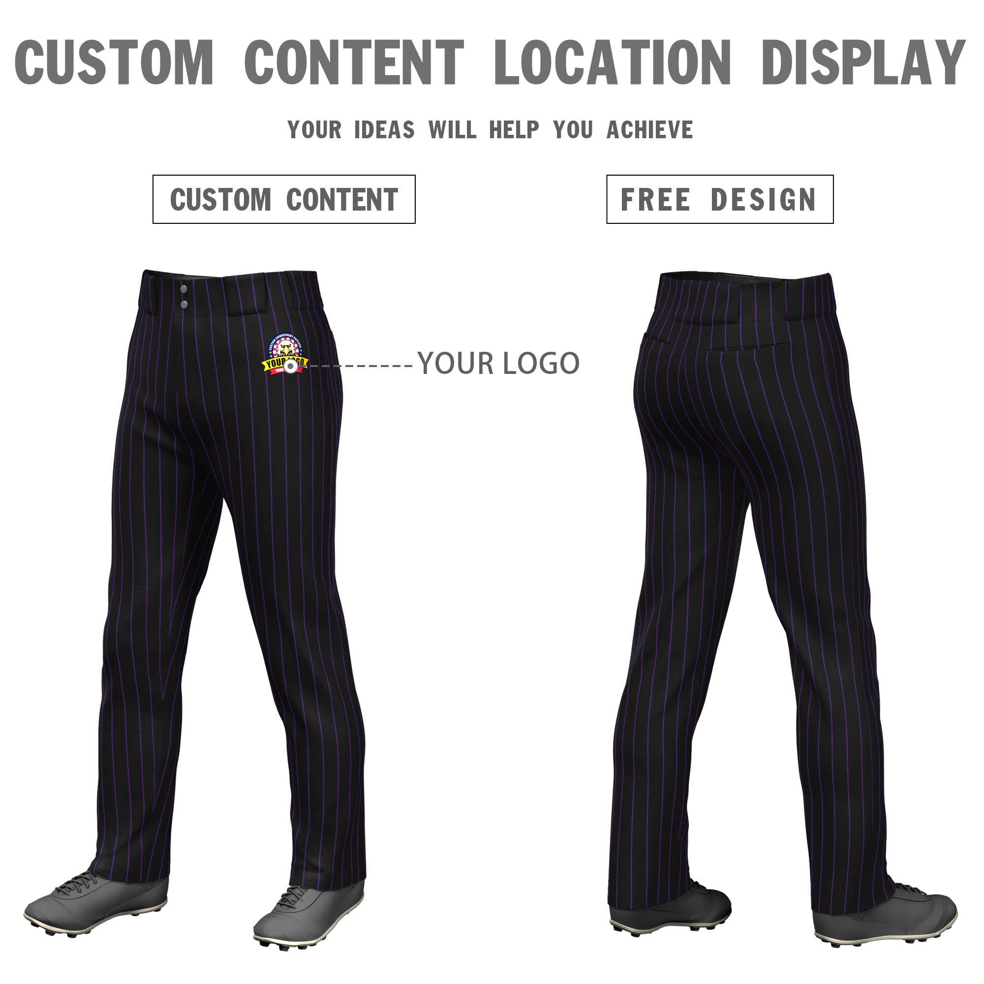 Custom Black White Pinstripe Fit Stretch Practice Pull  Up Baseball Pants