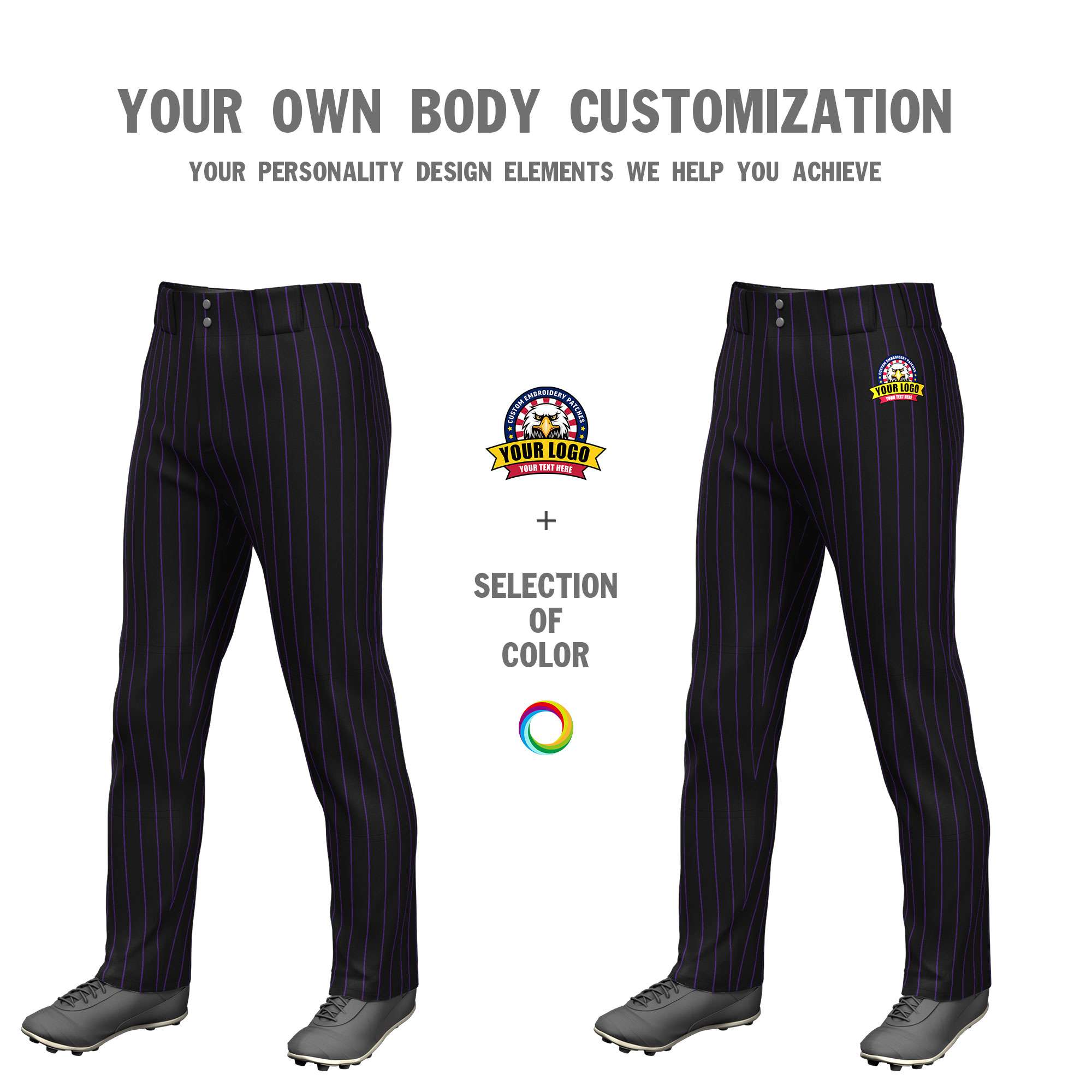 Custom Black White Pinstripe Fit Stretch Practice Pull  Up Baseball Pants