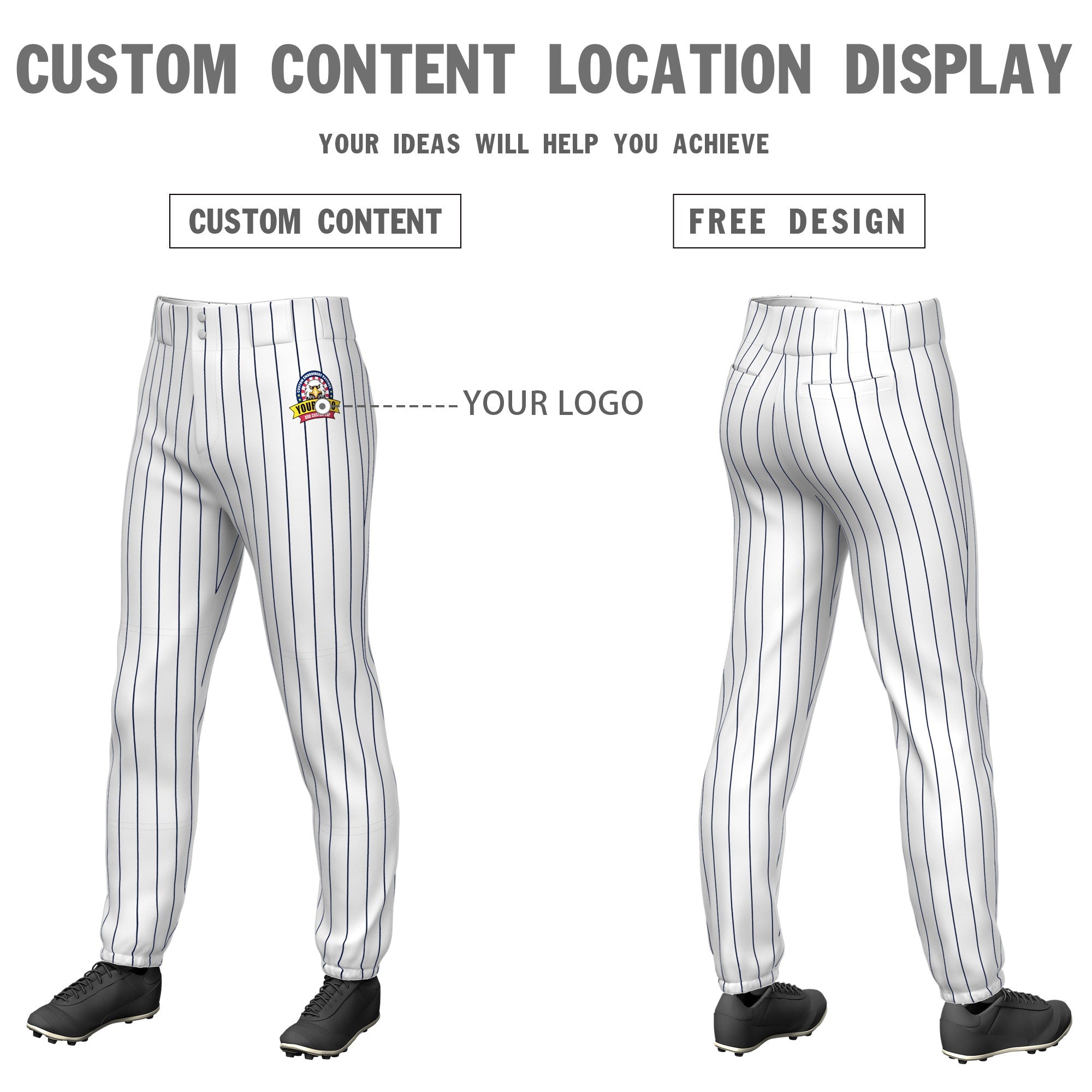 Custom White Navy Pinstripe Fit Stretch Practice Pull  Up Baseball Pants