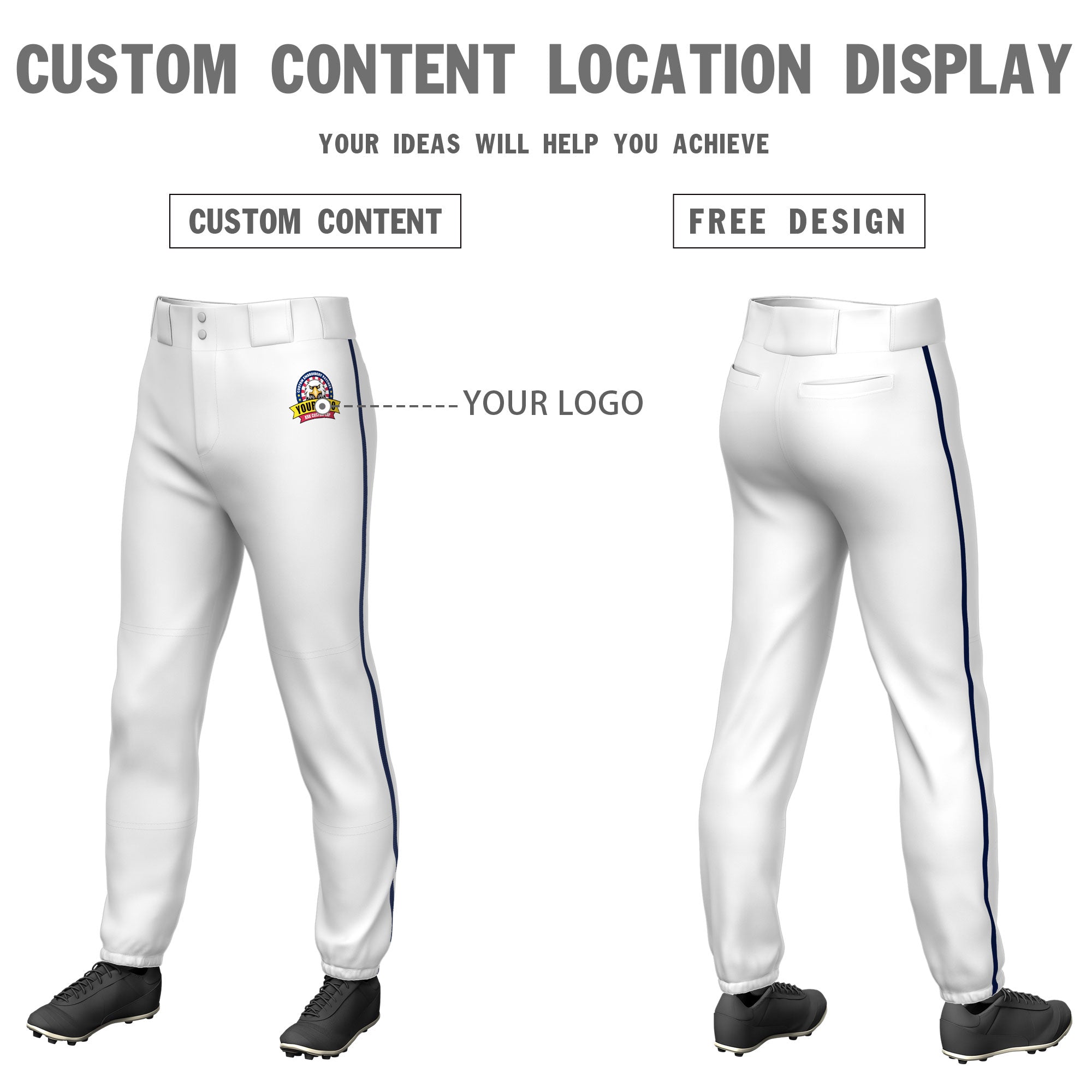 Custom White Navy Pinstripe Fit Stretch Practice Pull  Up Baseball Pants