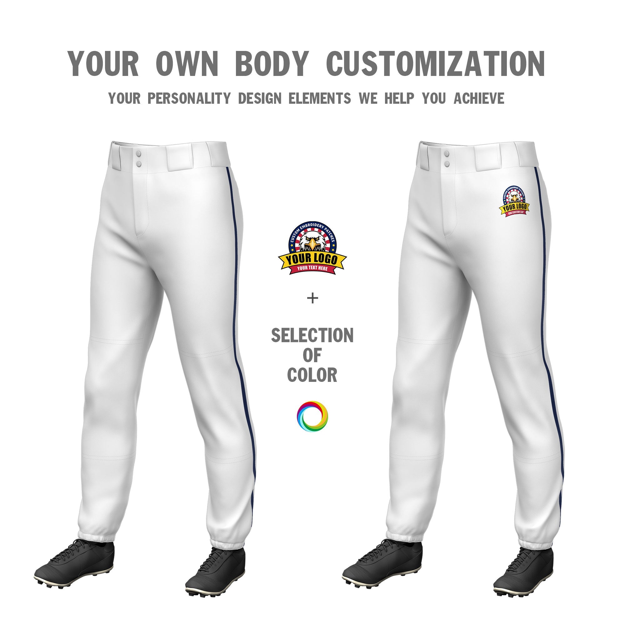 Custom White Navy Pinstripe Fit Stretch Practice Pull  Up Baseball Pants