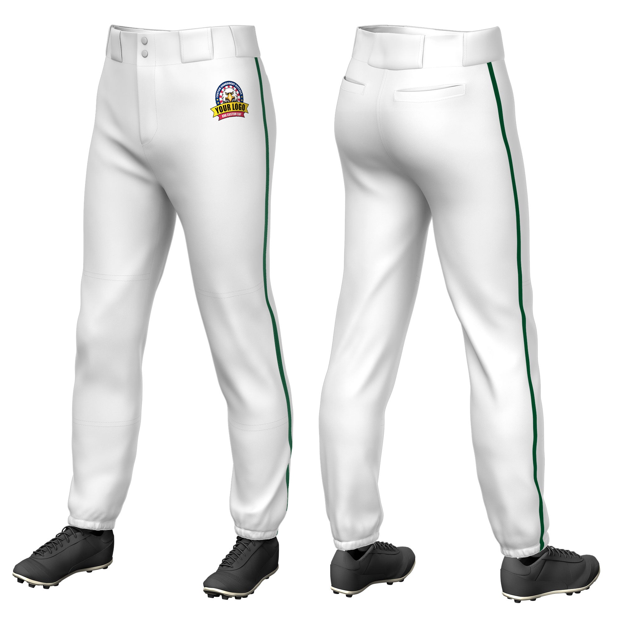 Custom White Kelly Green Pinstripe Fit Stretch Practice Pull  Up Baseball Pants