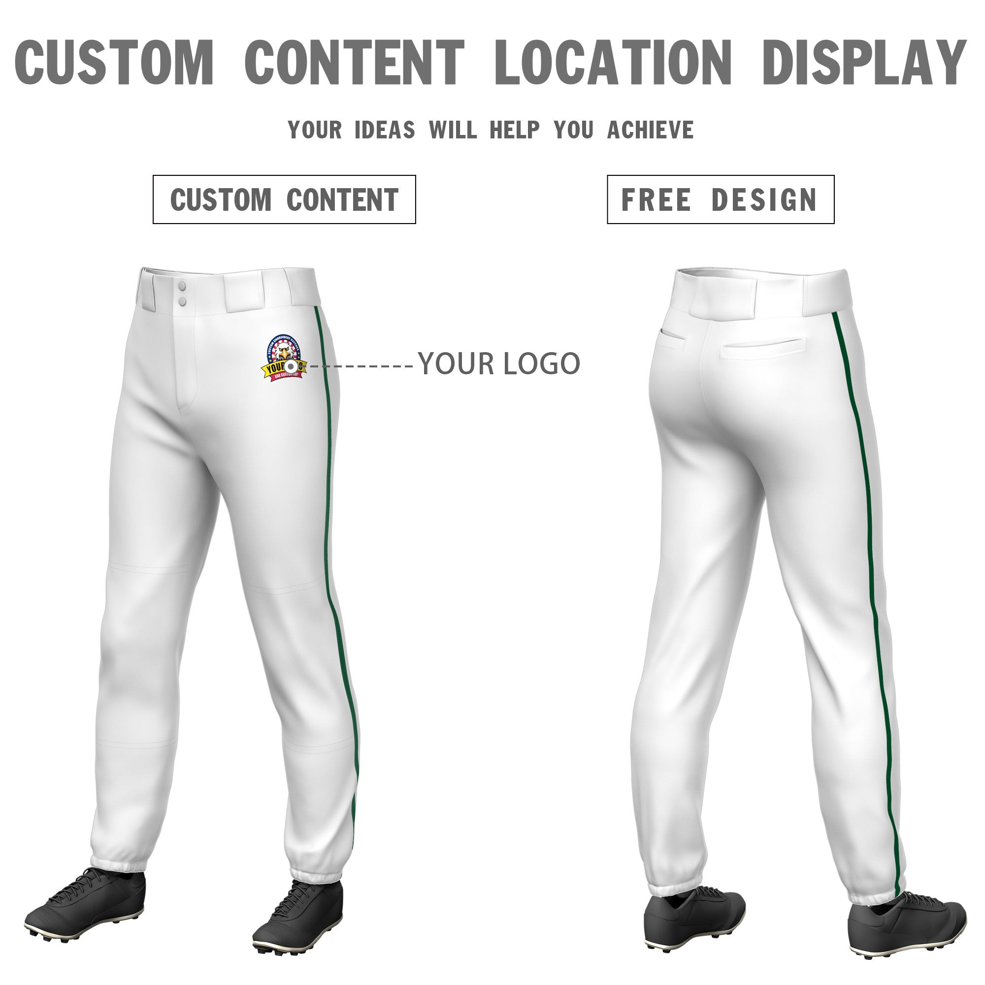 Custom White Kelly Green Pinstripe Fit Stretch Practice Pull  Up Baseball Pants