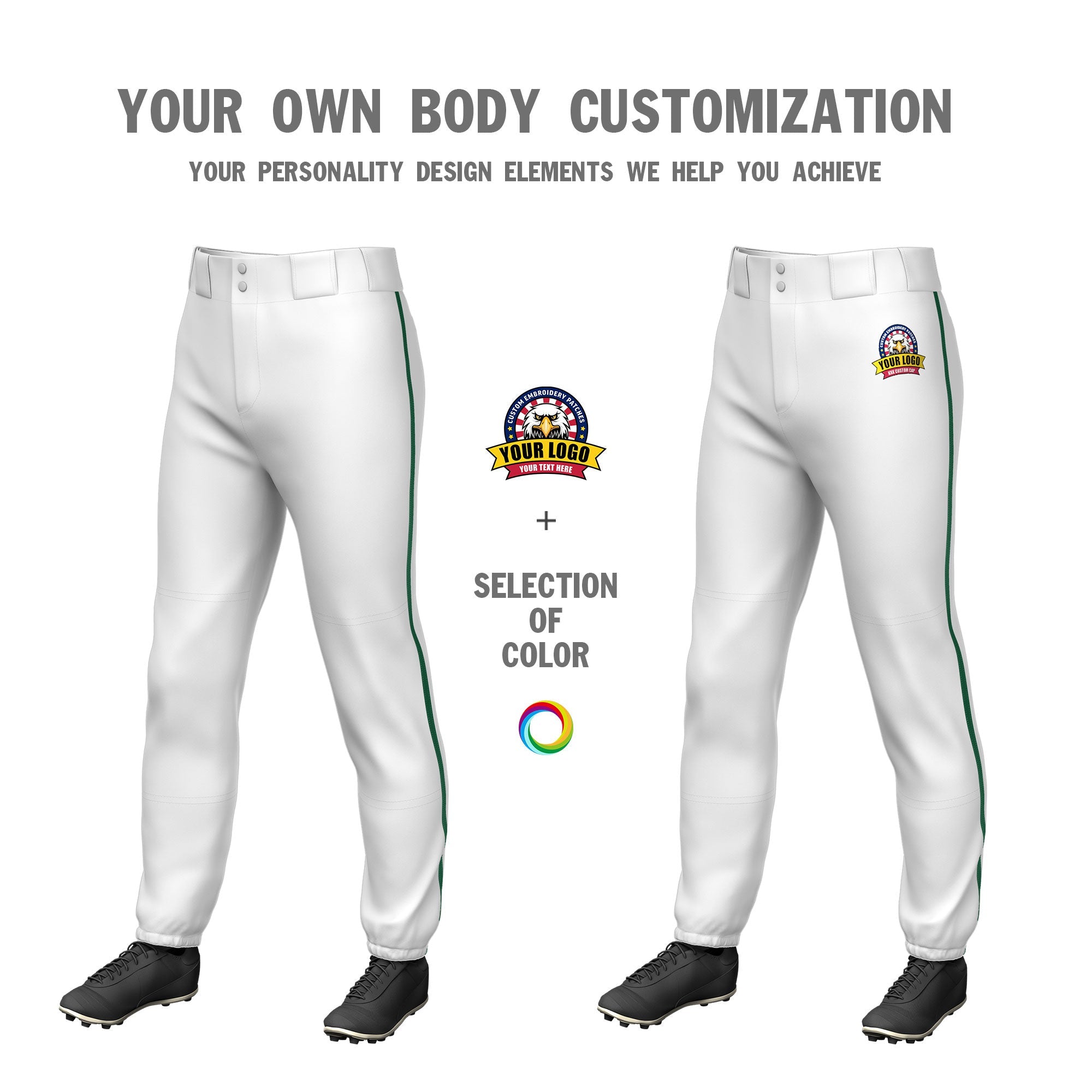 Custom White Kelly Green Pinstripe Fit Stretch Practice Pull  Up Baseball Pants