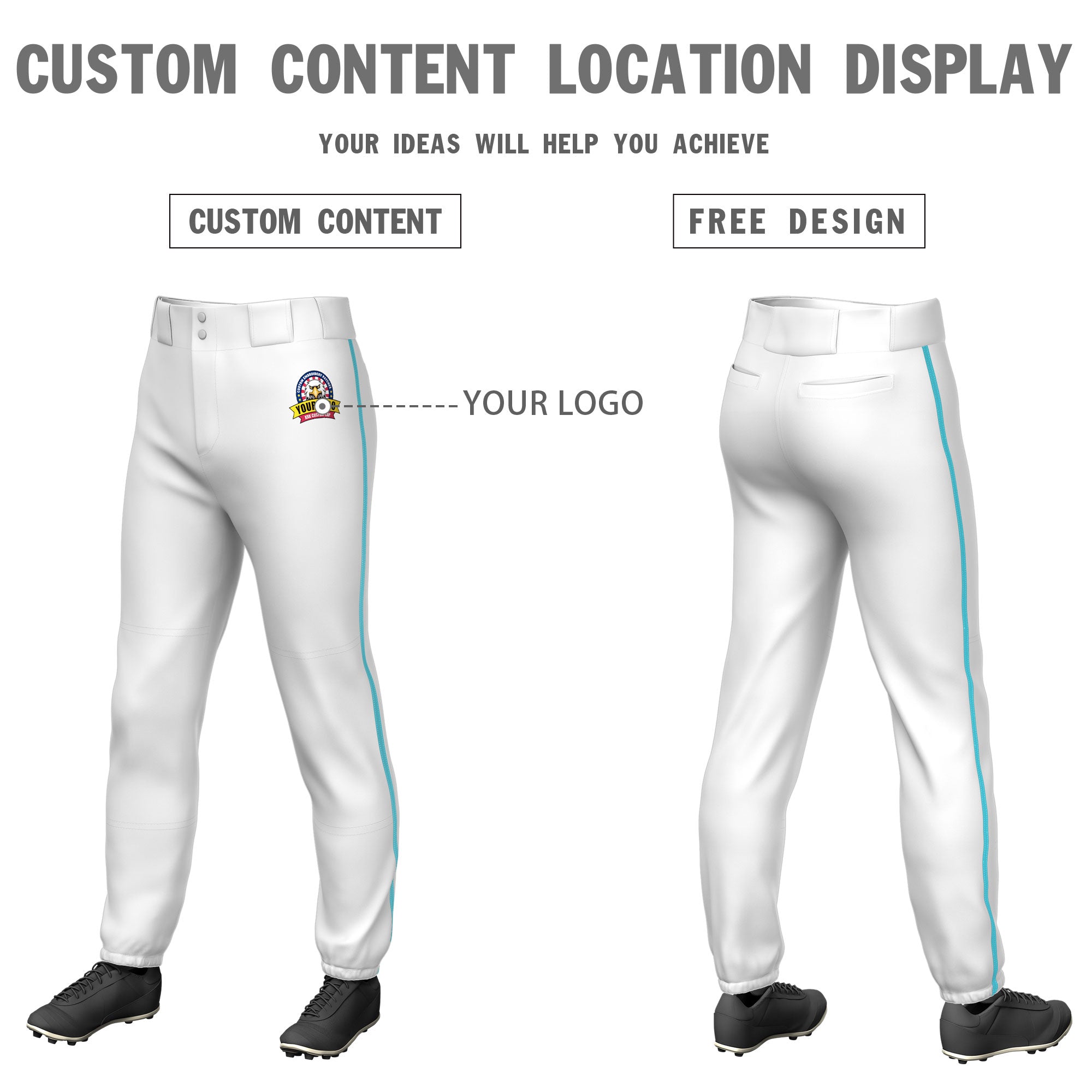 Custom White Sky Blue Pinstripe Fit Stretch Practice Pull  Up Baseball Pants