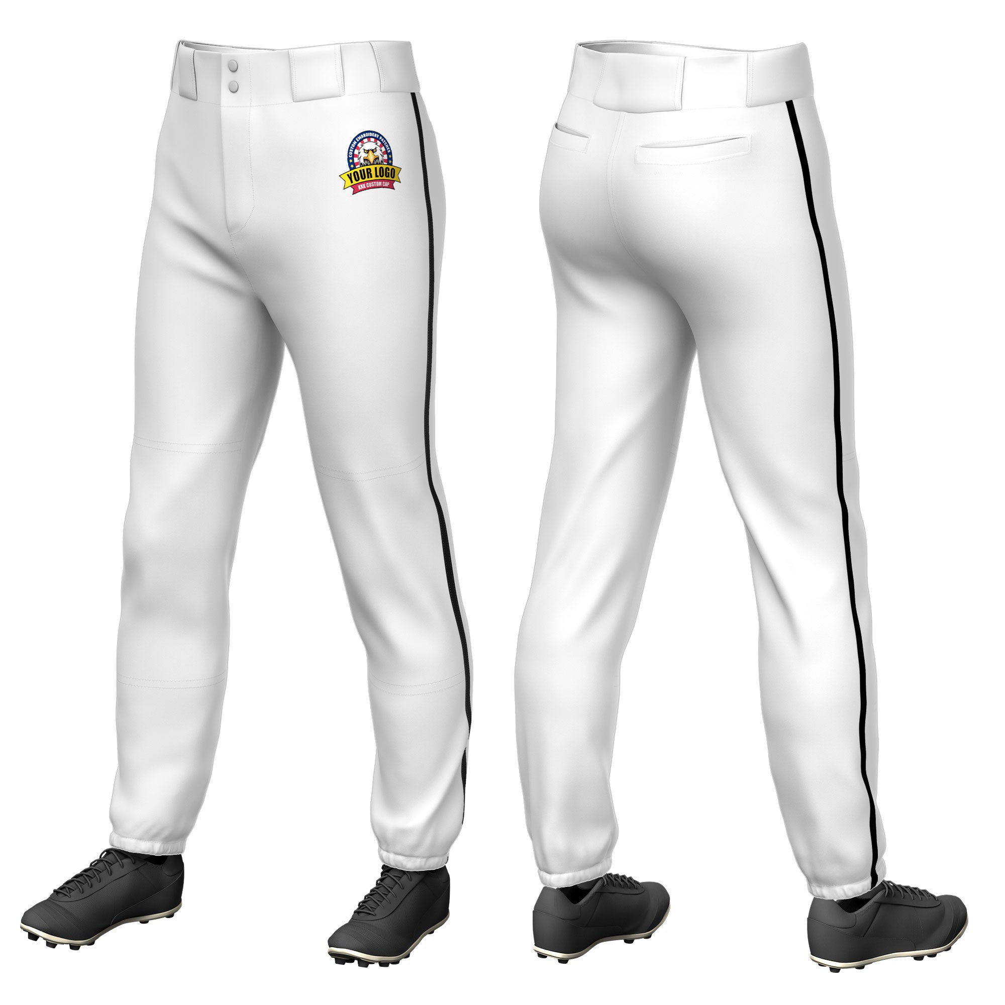 Custom White Black Pinstripe Fit Stretch Practice Pull  Up Baseball Pants