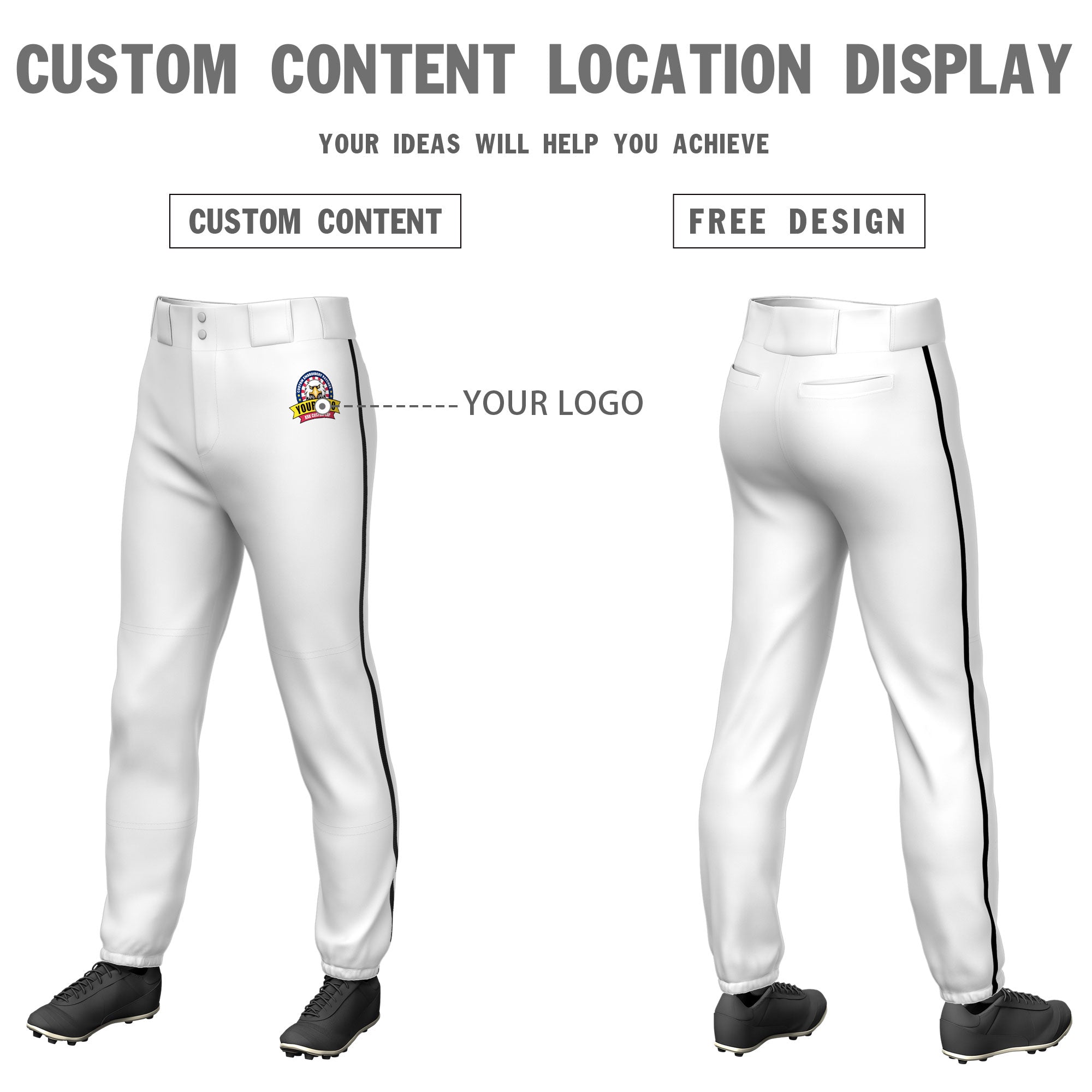 Custom White Black Pinstripe Fit Stretch Practice Pull  Up Baseball Pants