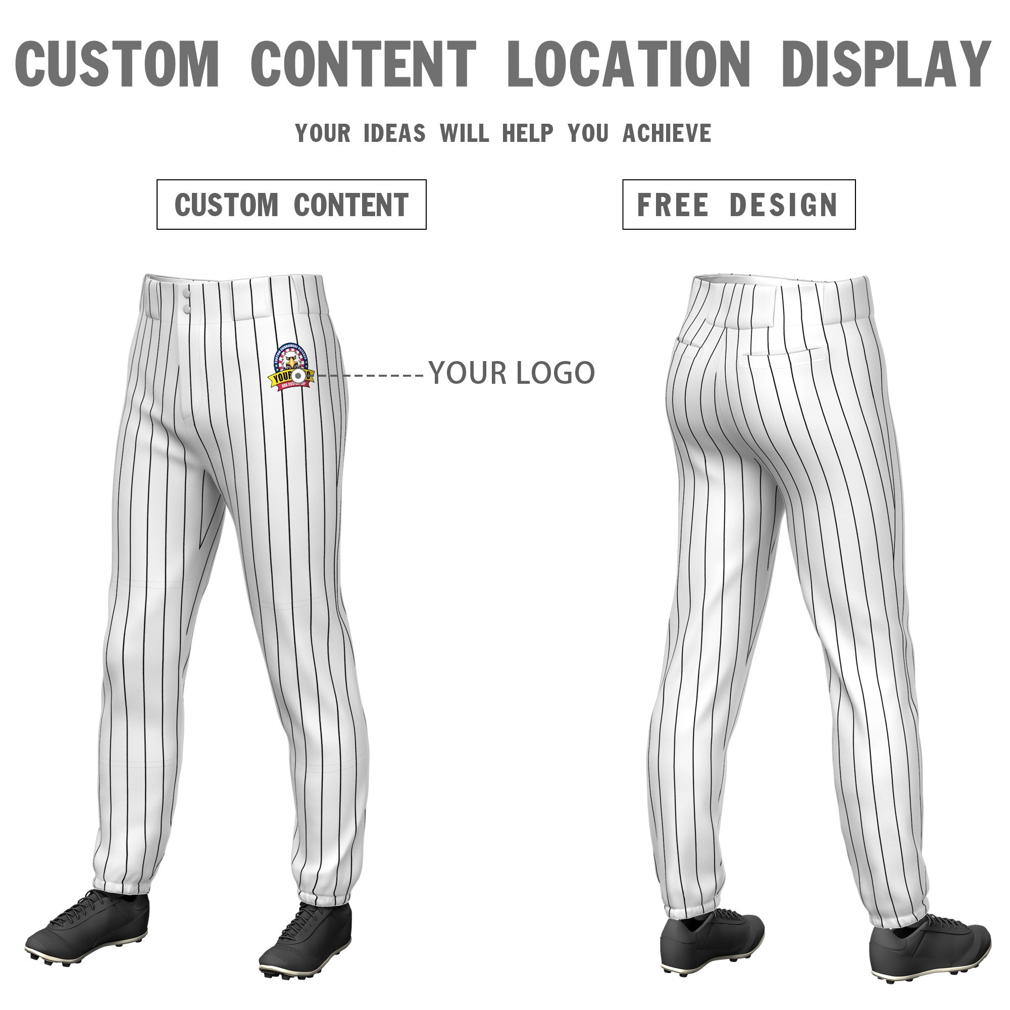 Custom White Black Pinstripe Fit Stretch Practice Pull  Up Baseball Pants