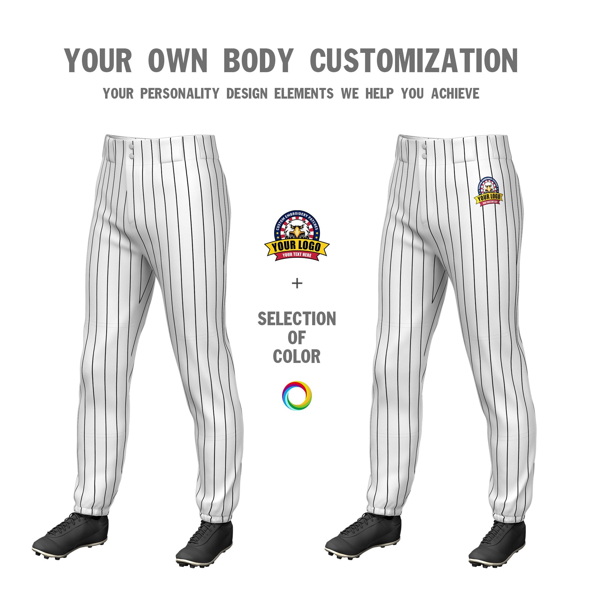 Custom White Black Pinstripe Fit Stretch Practice Pull  Up Baseball Pants