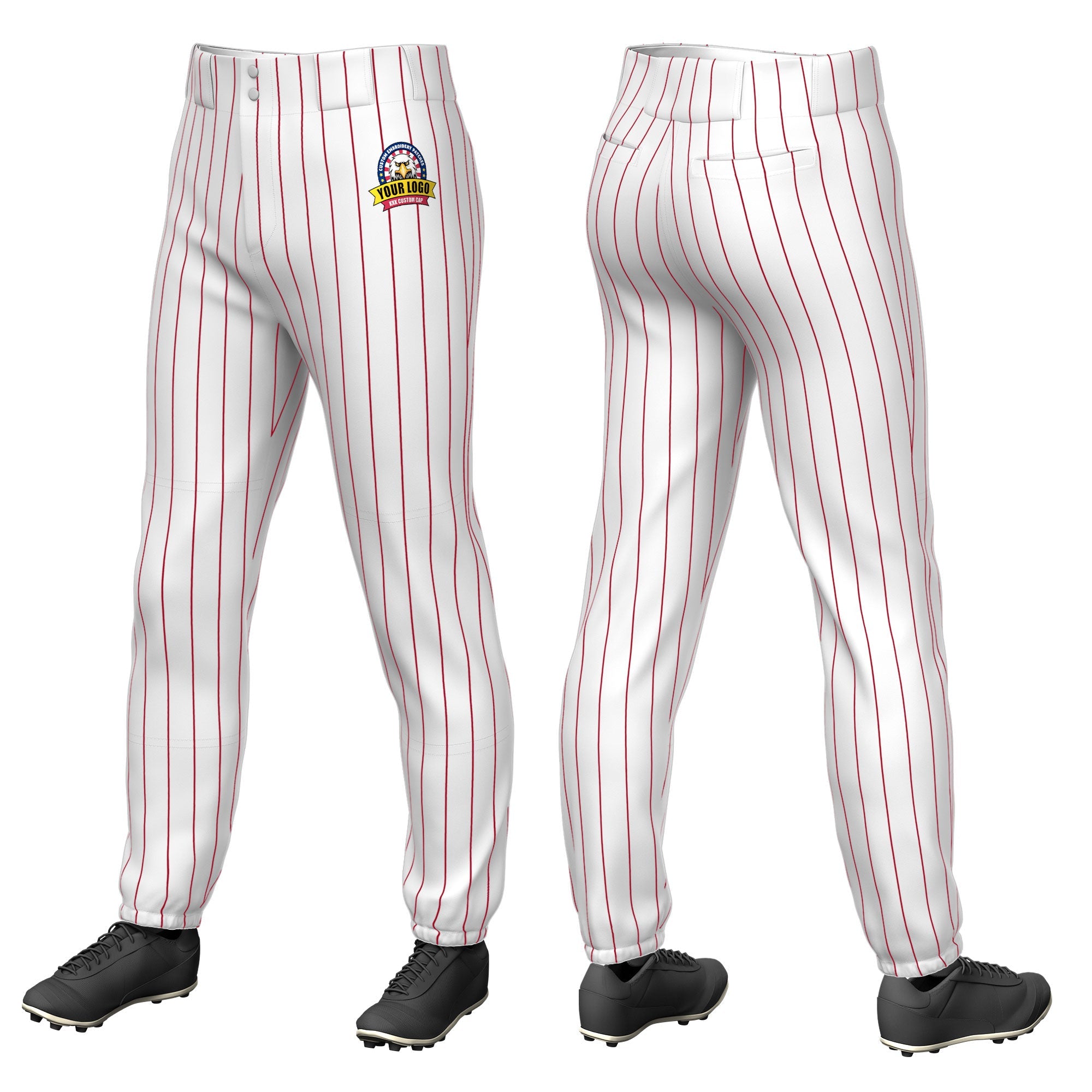 Custom Cadmium Orange Red Pinstripe Fit Stretch Practice Pull  Up Baseball Pants