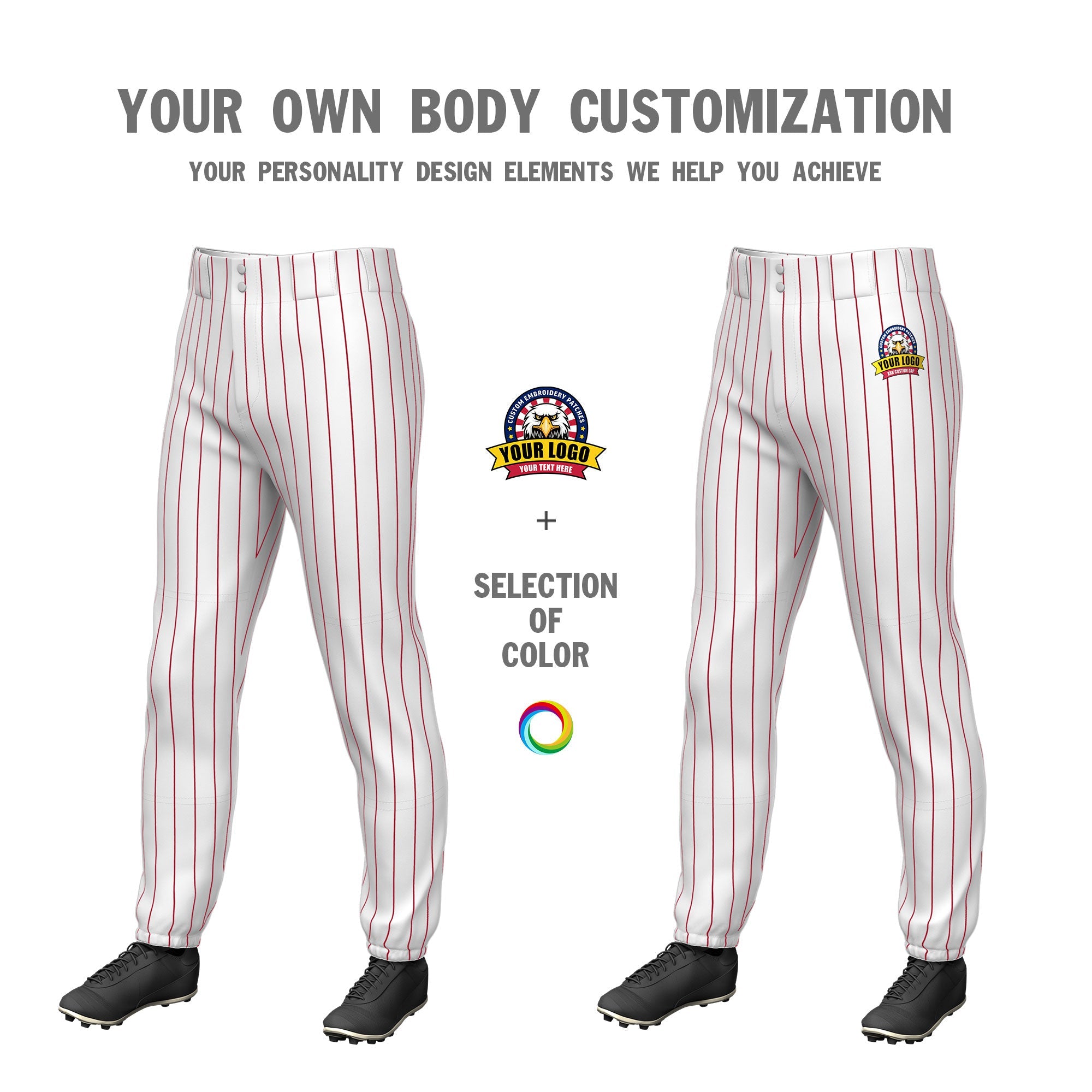 Custom Cadmium Orange Red Pinstripe Fit Stretch Practice Pull  Up Baseball Pants