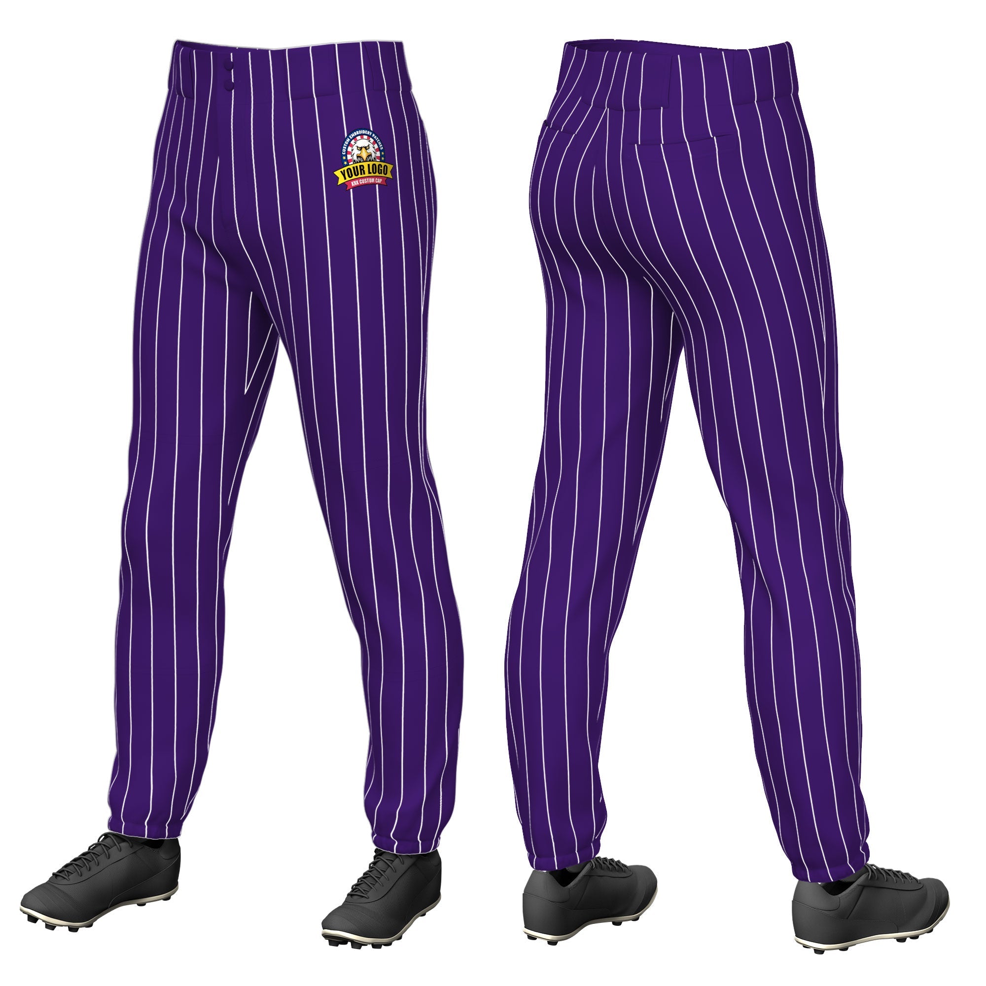 Custom Purple White Pinstripe Fit Stretch Practice Pull  Up Baseball Pants