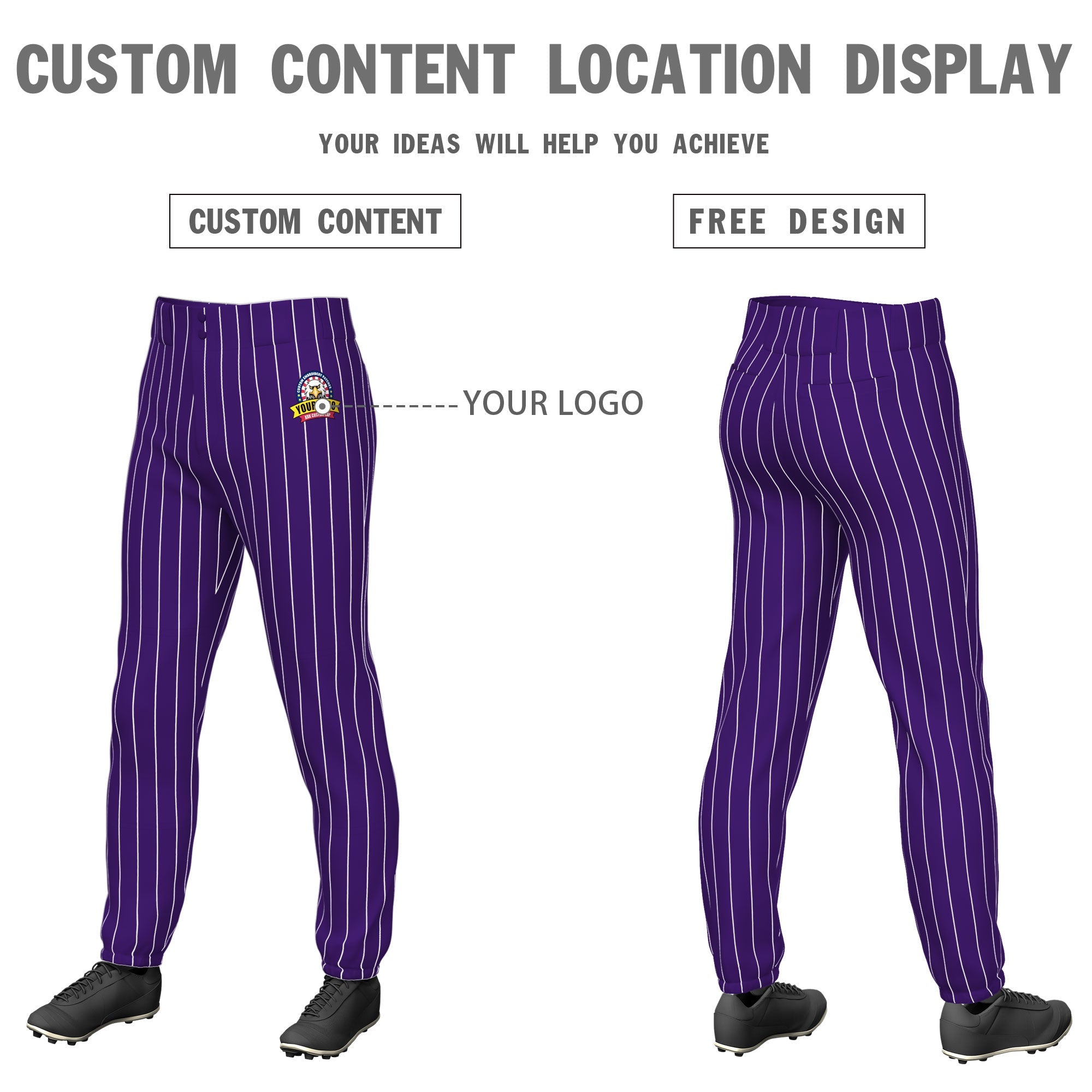 Custom Purple White Pinstripe Fit Stretch Practice Pull  Up Baseball Pants