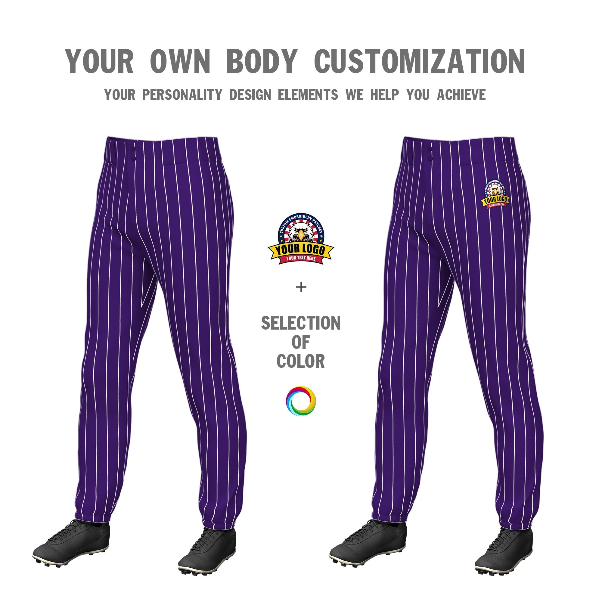 Custom Purple White Pinstripe Fit Stretch Practice Pull  Up Baseball Pants