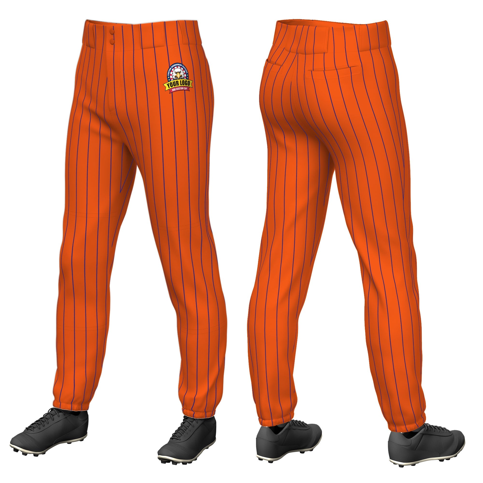 Custom Cadmium Orange Royal Pinstripe Fit Stretch Practice Pull  Up Baseball Pants