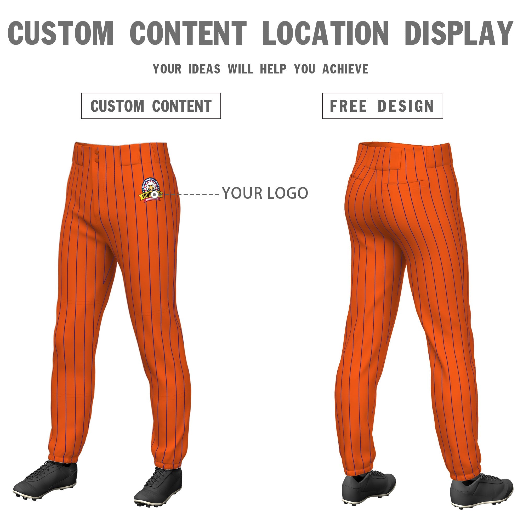 Custom Cadmium Orange Royal Pinstripe Fit Stretch Practice Pull  Up Baseball Pants