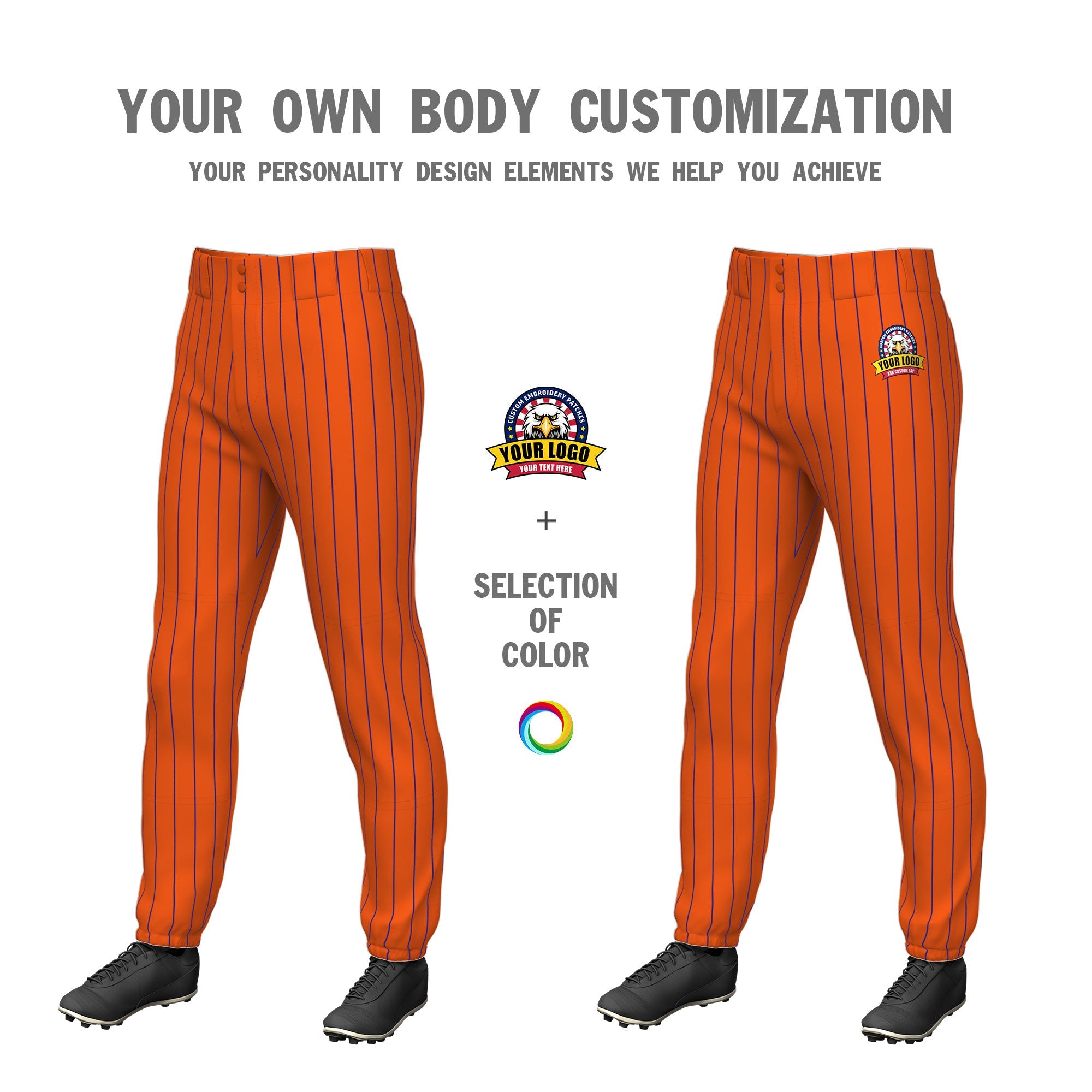 Custom Cadmium Orange Royal Pinstripe Fit Stretch Practice Pull  Up Baseball Pants