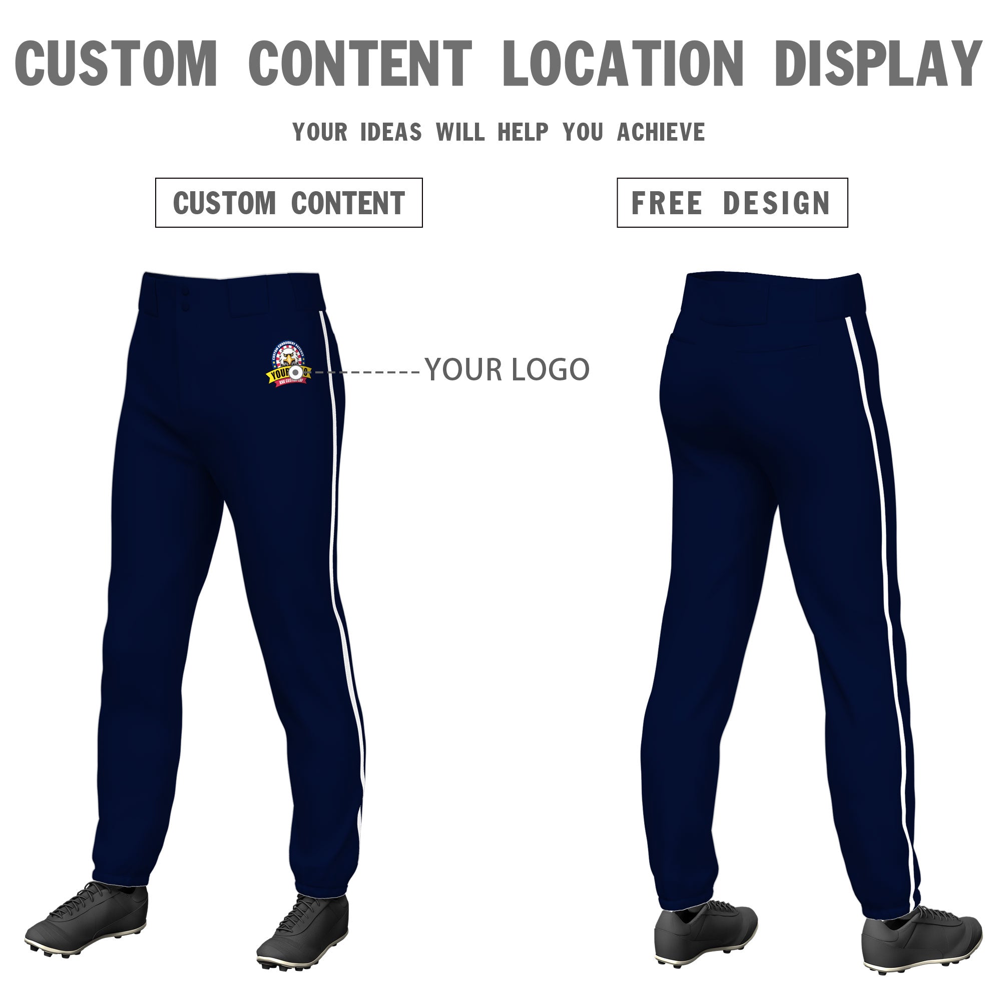 Custom Navy White Pinstripe Fit Stretch Practice Pull  Up Baseball Pants