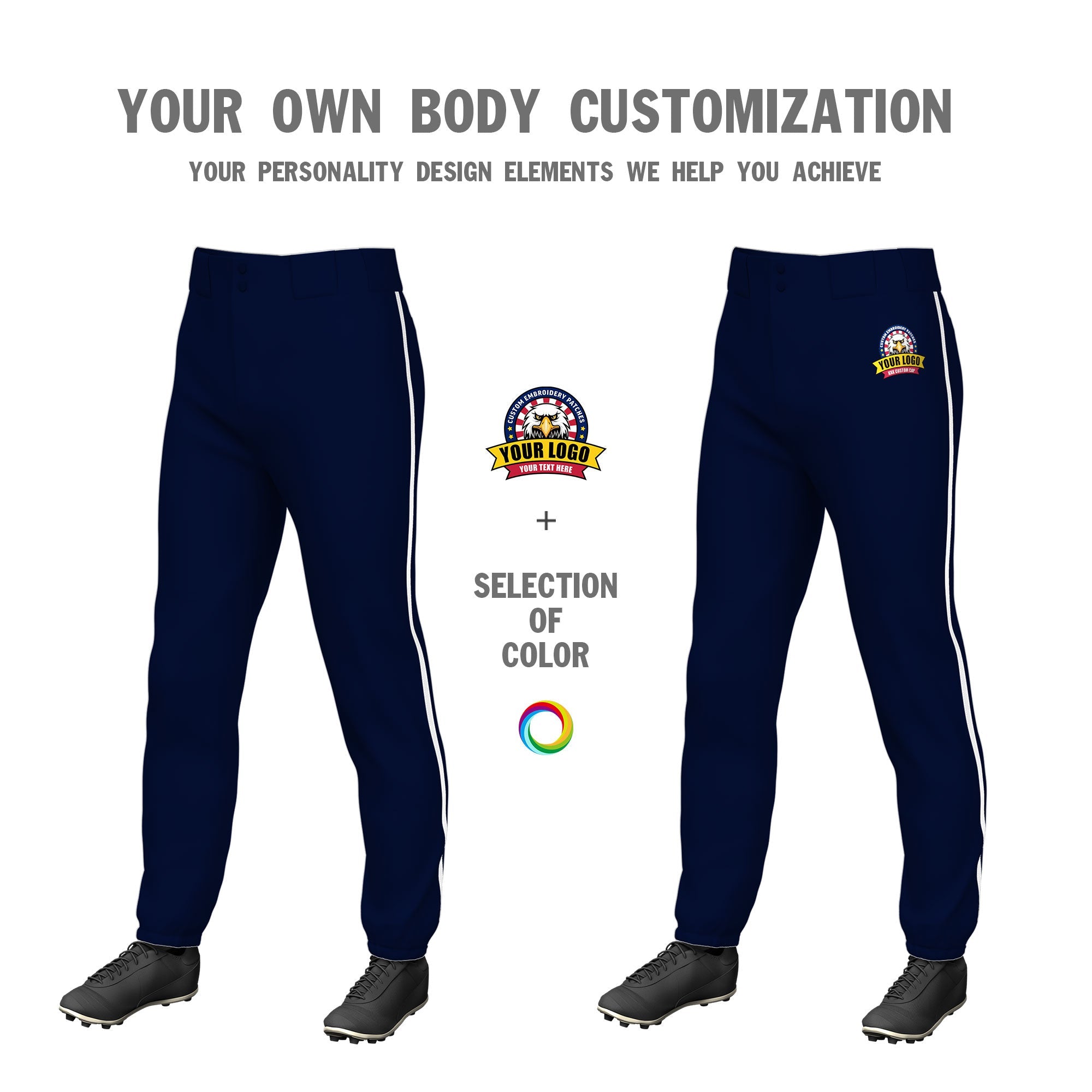 Custom Navy White Pinstripe Fit Stretch Practice Pull  Up Baseball Pants