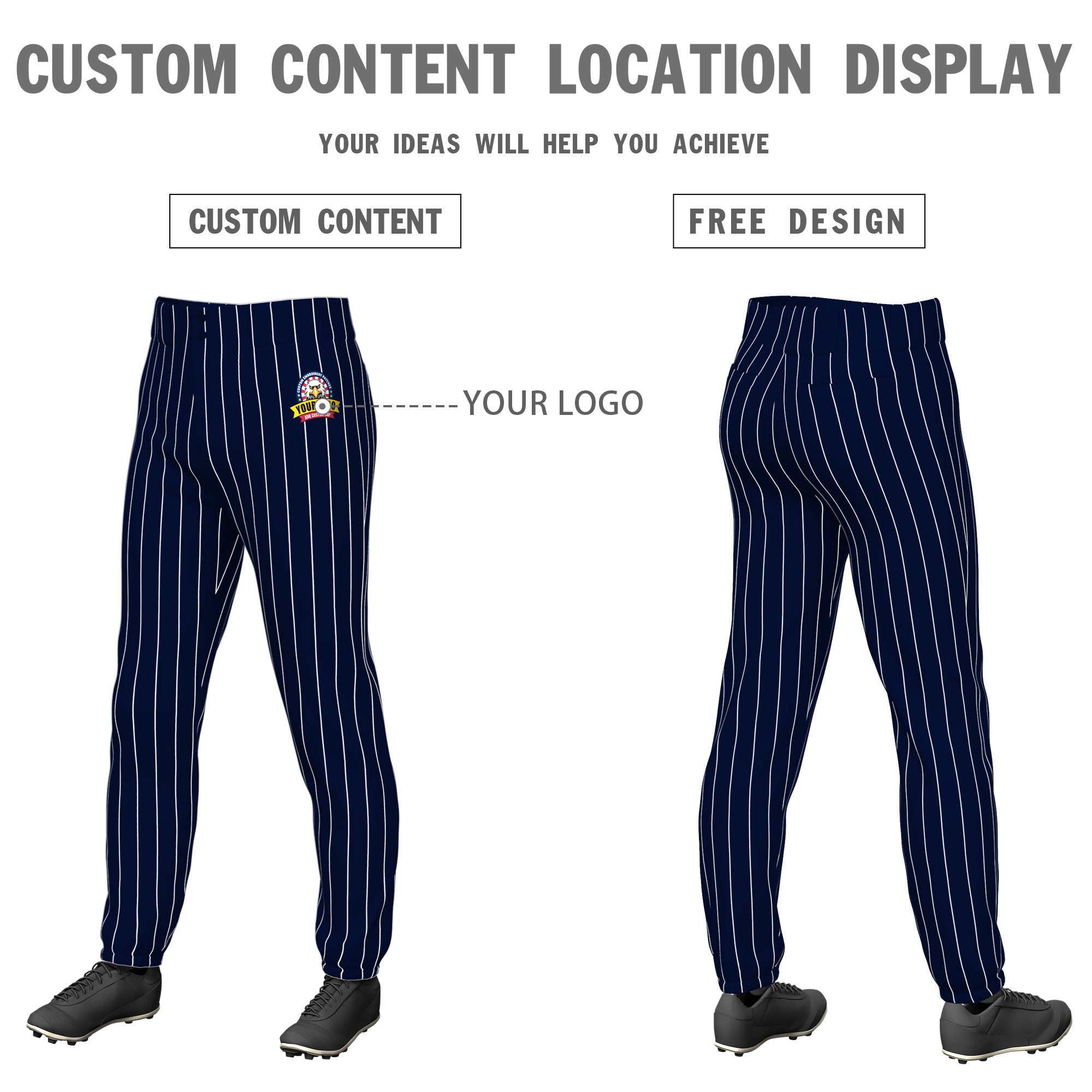 Custom Navy White Pinstripe Fit Stretch Practice Pull  Up Baseball Pants