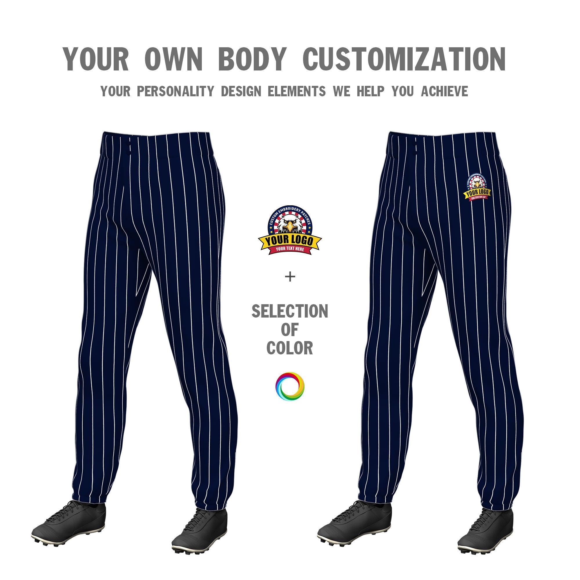 Custom Navy White Pinstripe Fit Stretch Practice Pull  Up Baseball Pants