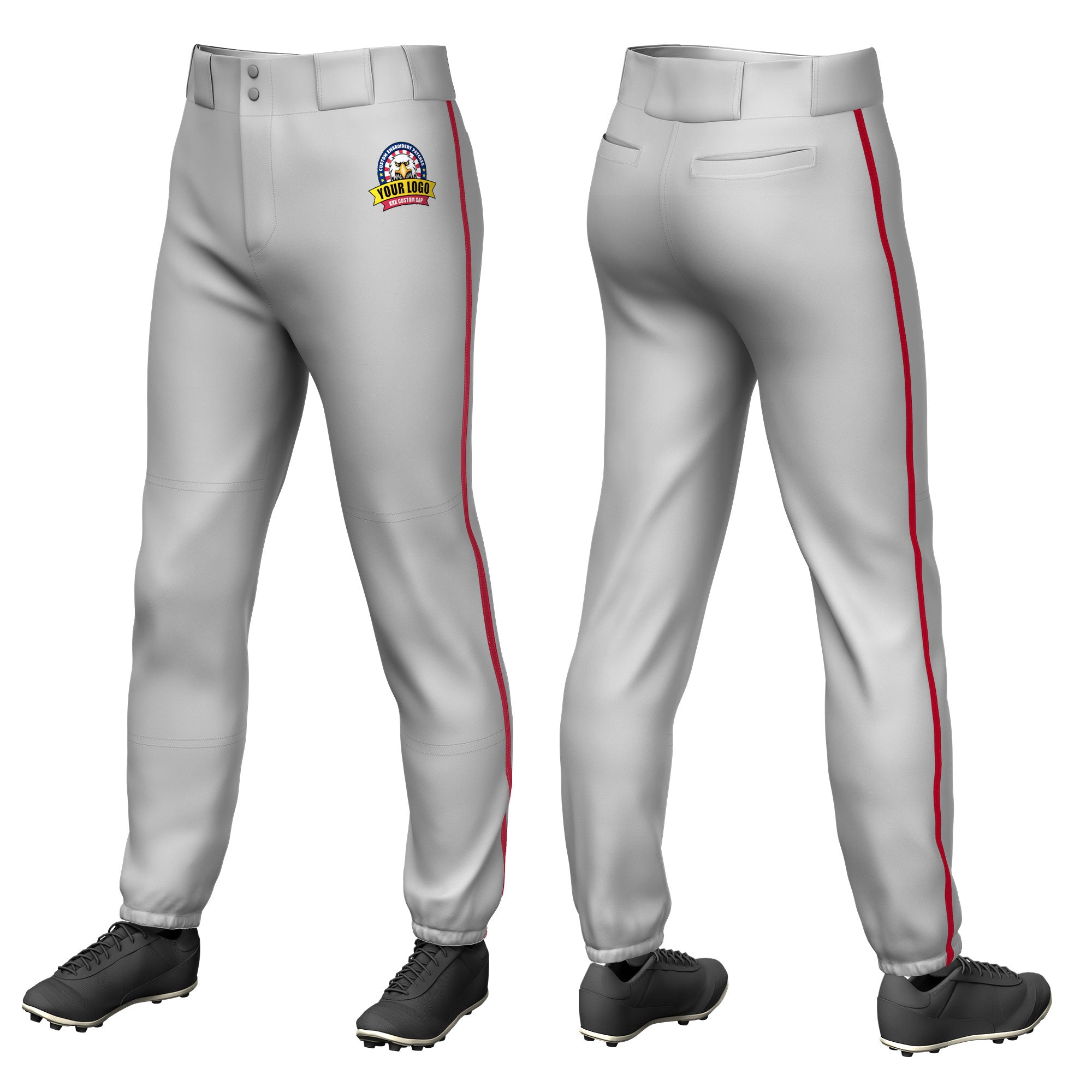 Custom Gray Red Pinstripe Fit Stretch Practice Pull  Up Baseball Pants