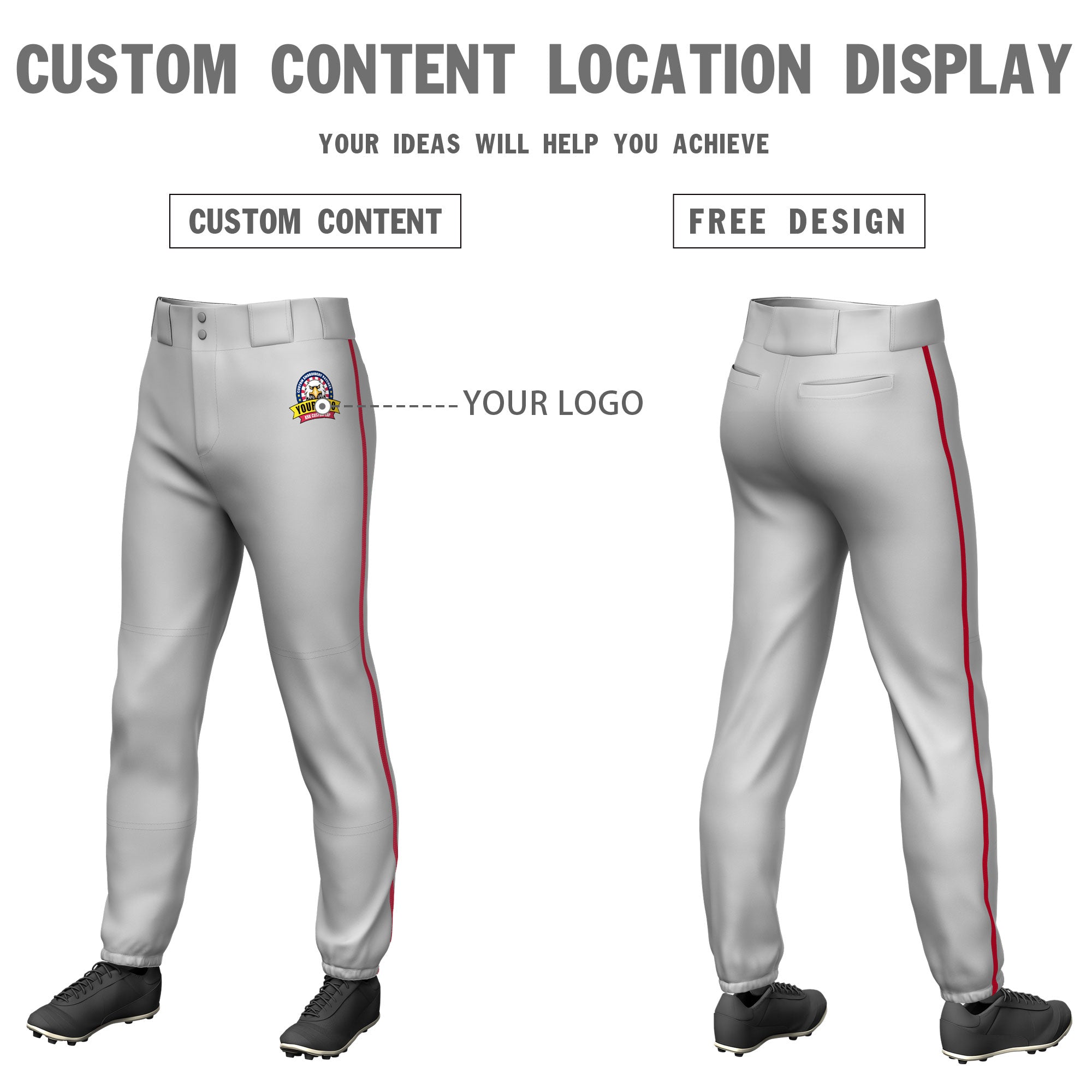 Custom Gray Red Pinstripe Fit Stretch Practice Pull  Up Baseball Pants