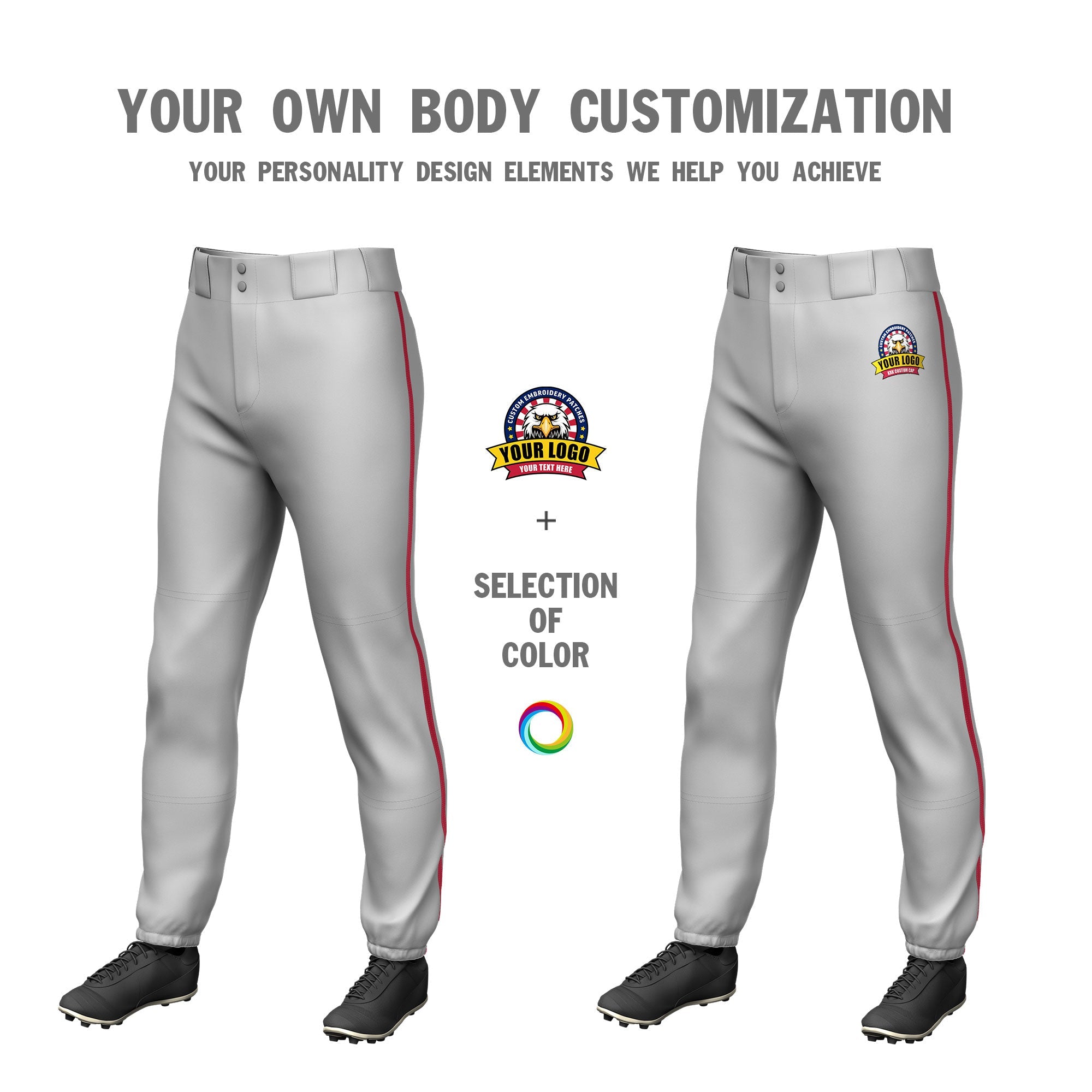 Custom Gray Red Pinstripe Fit Stretch Practice Pull  Up Baseball Pants