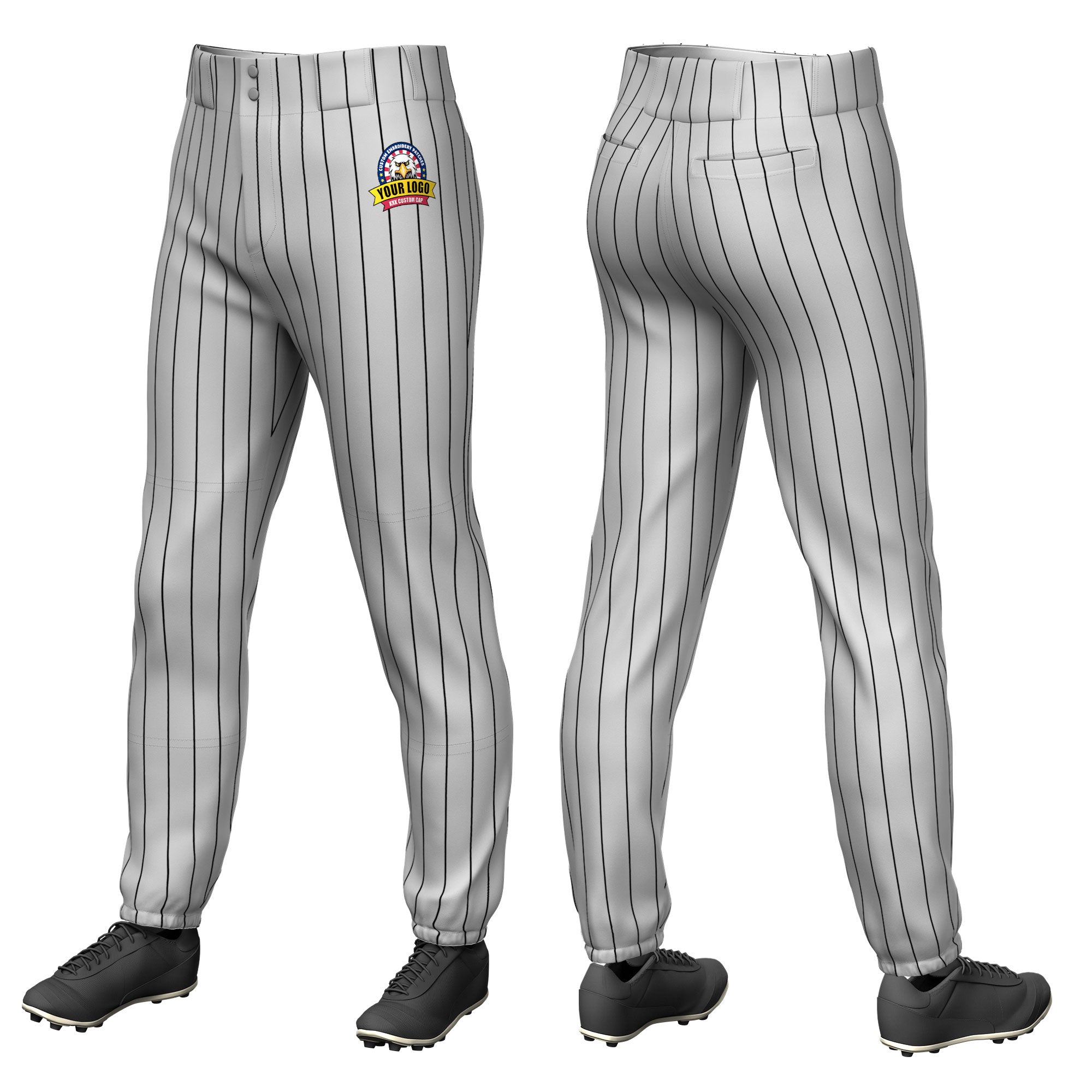 Custom Gray Black Pinstripe Fit Stretch Practice Pull  Up Baseball Pants