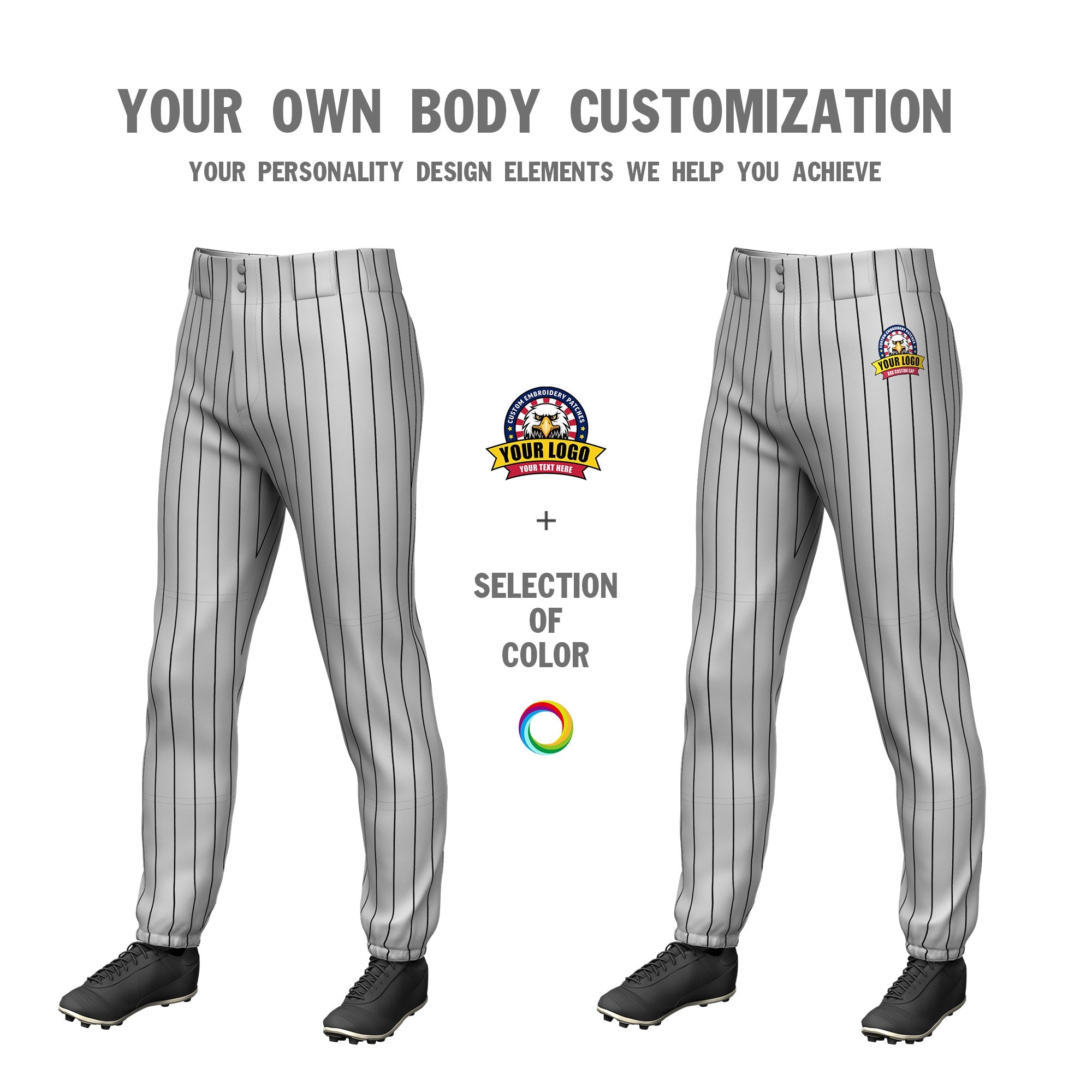 Custom Gray Black Pinstripe Fit Stretch Practice Pull  Up Baseball Pants