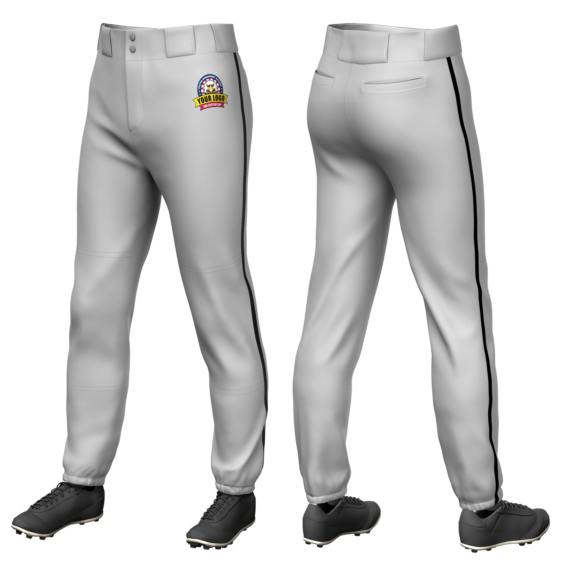 Custom Gray Black Pinstripe Fit Stretch Practice Pull  Up Baseball Pants