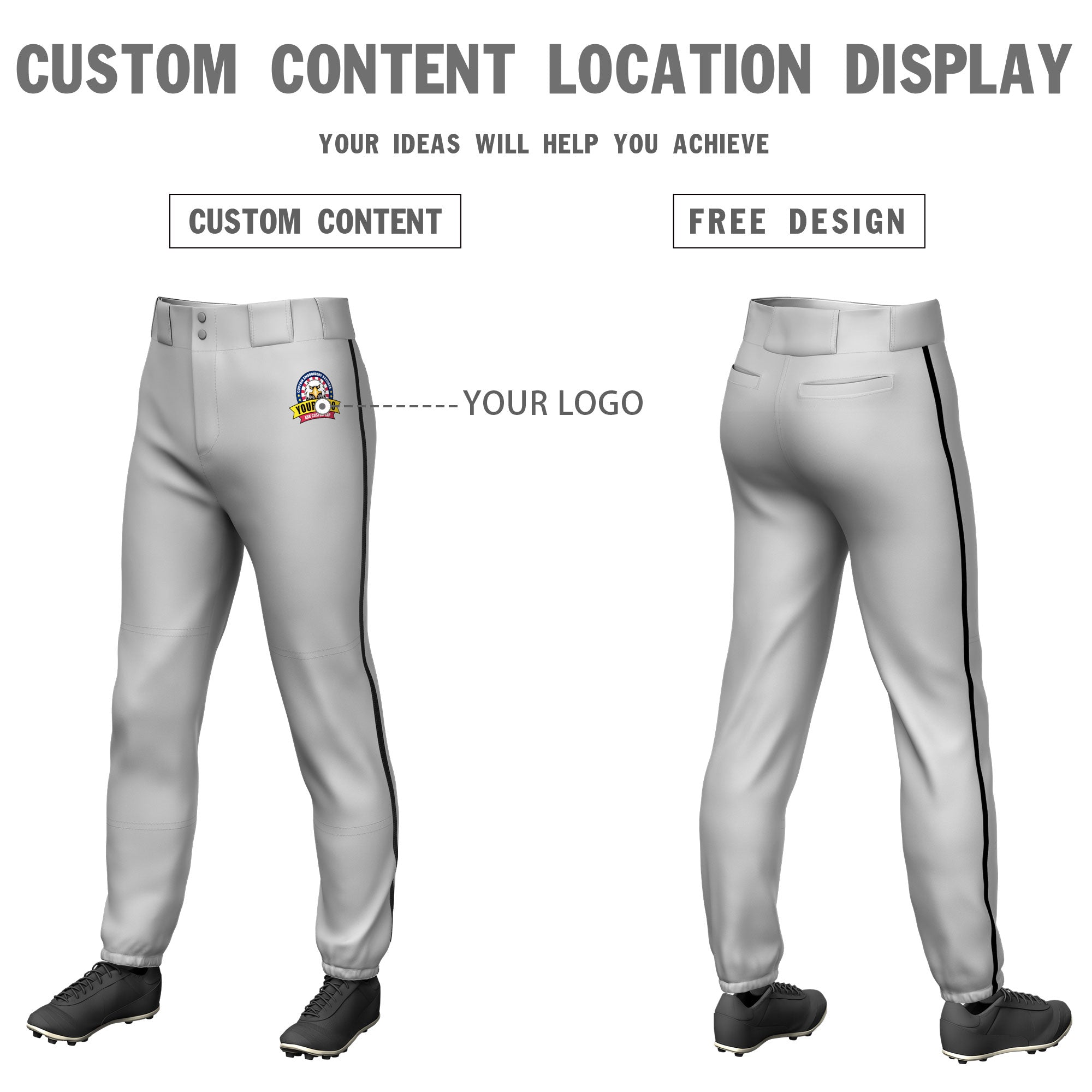 Custom Gray Black Pinstripe Fit Stretch Practice Pull  Up Baseball Pants