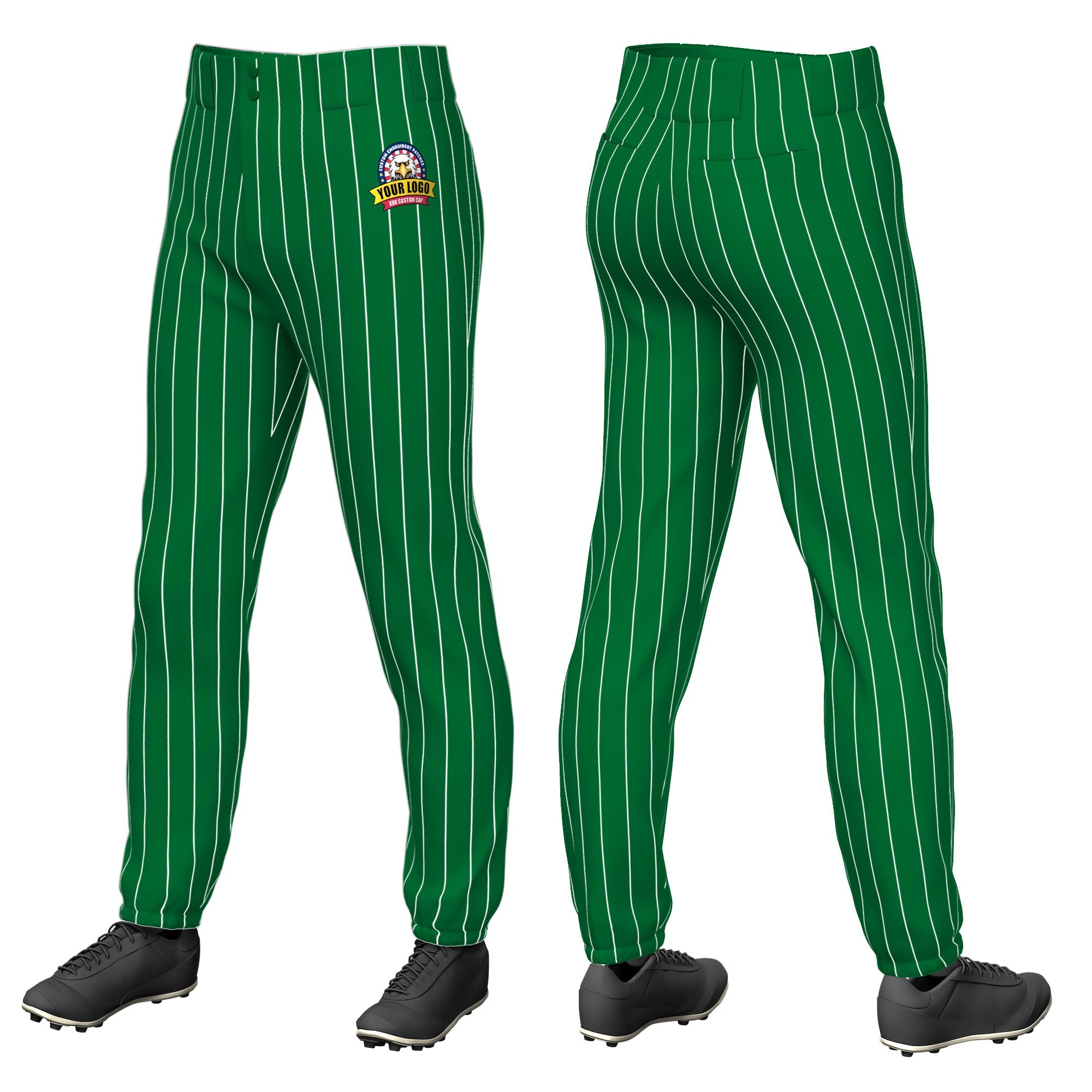 Custom Kelly Green White Pinstripe Fit Stretch Practice Pull  Up Baseball Pants