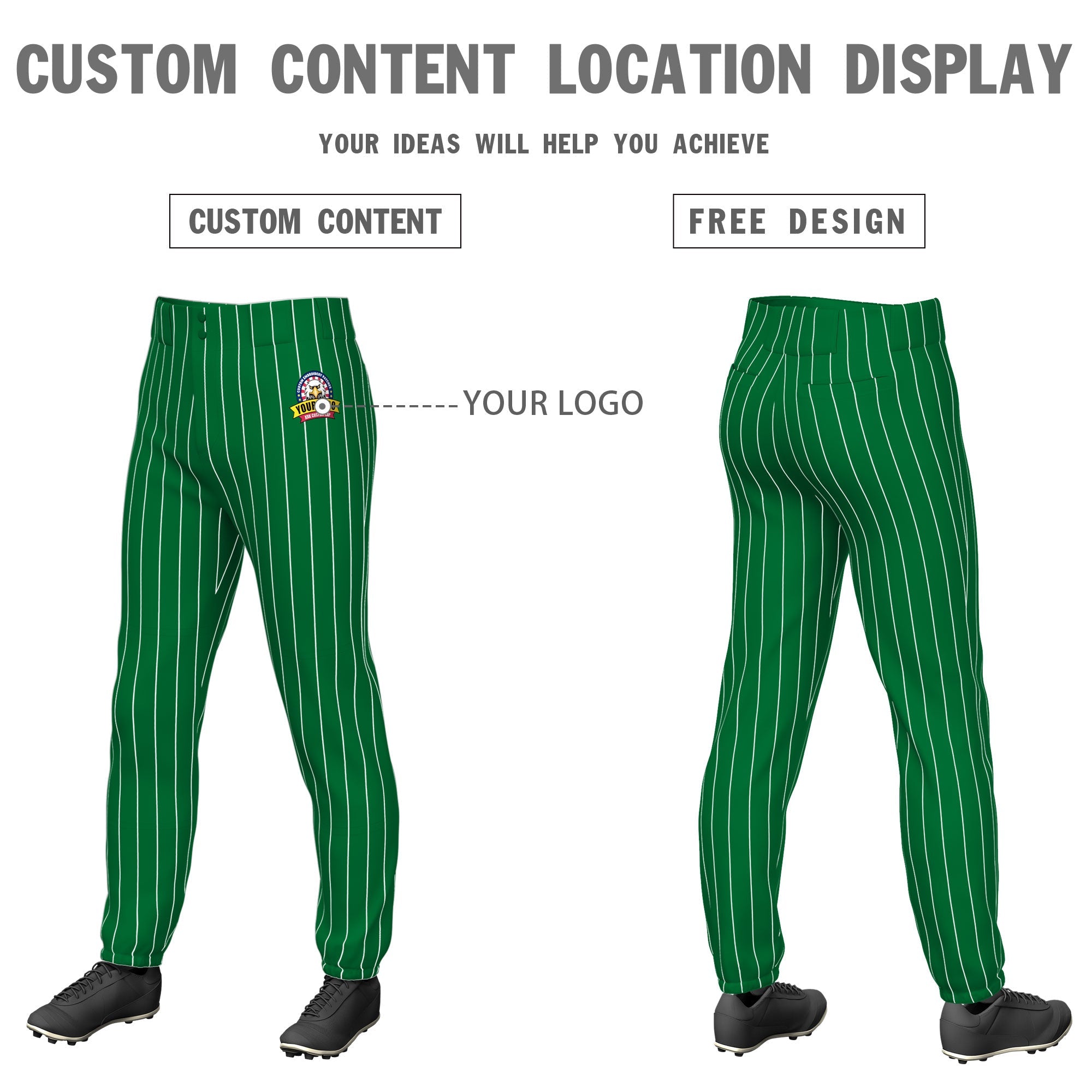 Custom Kelly Green White Pinstripe Fit Stretch Practice Pull  Up Baseball Pants