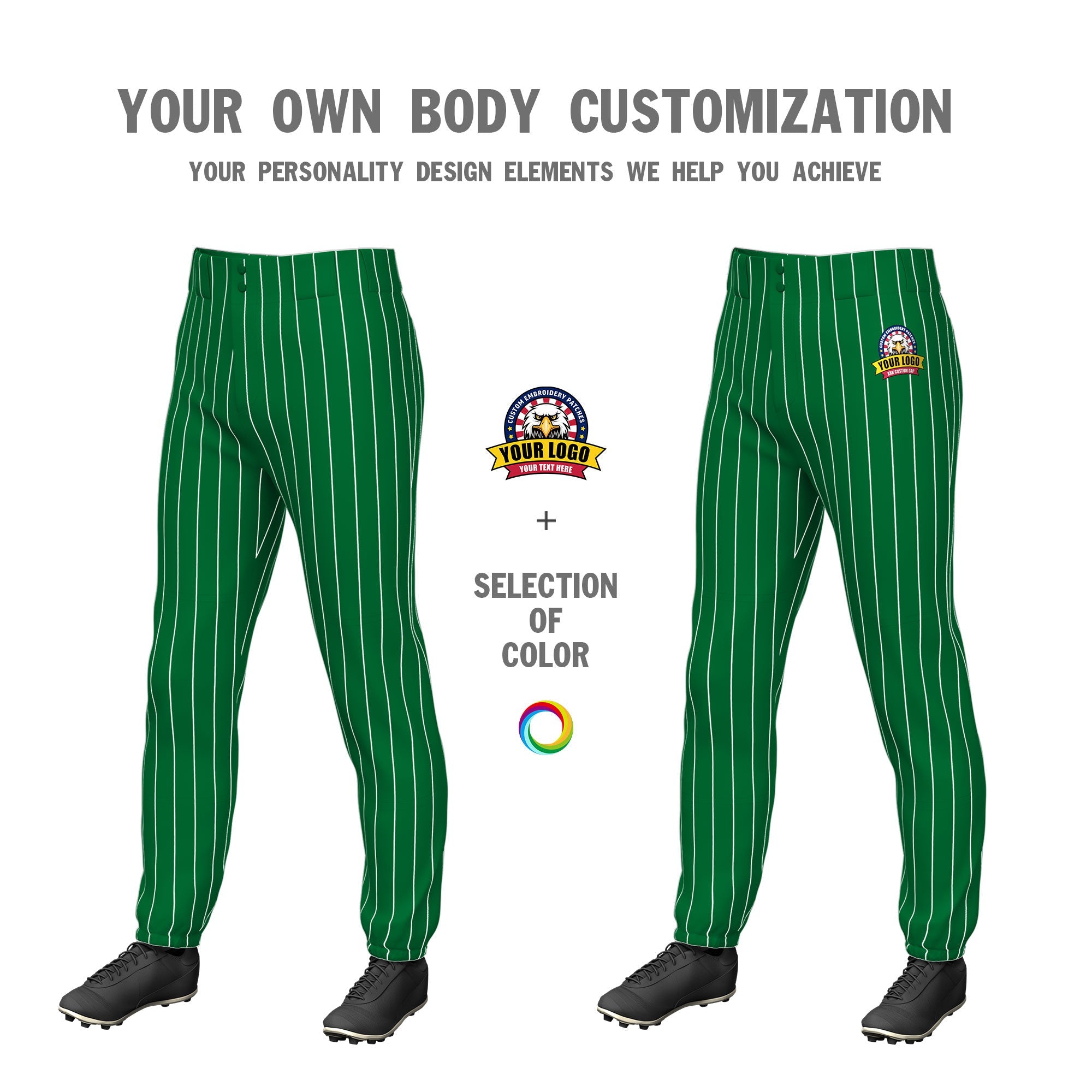 Custom Kelly Green White Pinstripe Fit Stretch Practice Pull  Up Baseball Pants