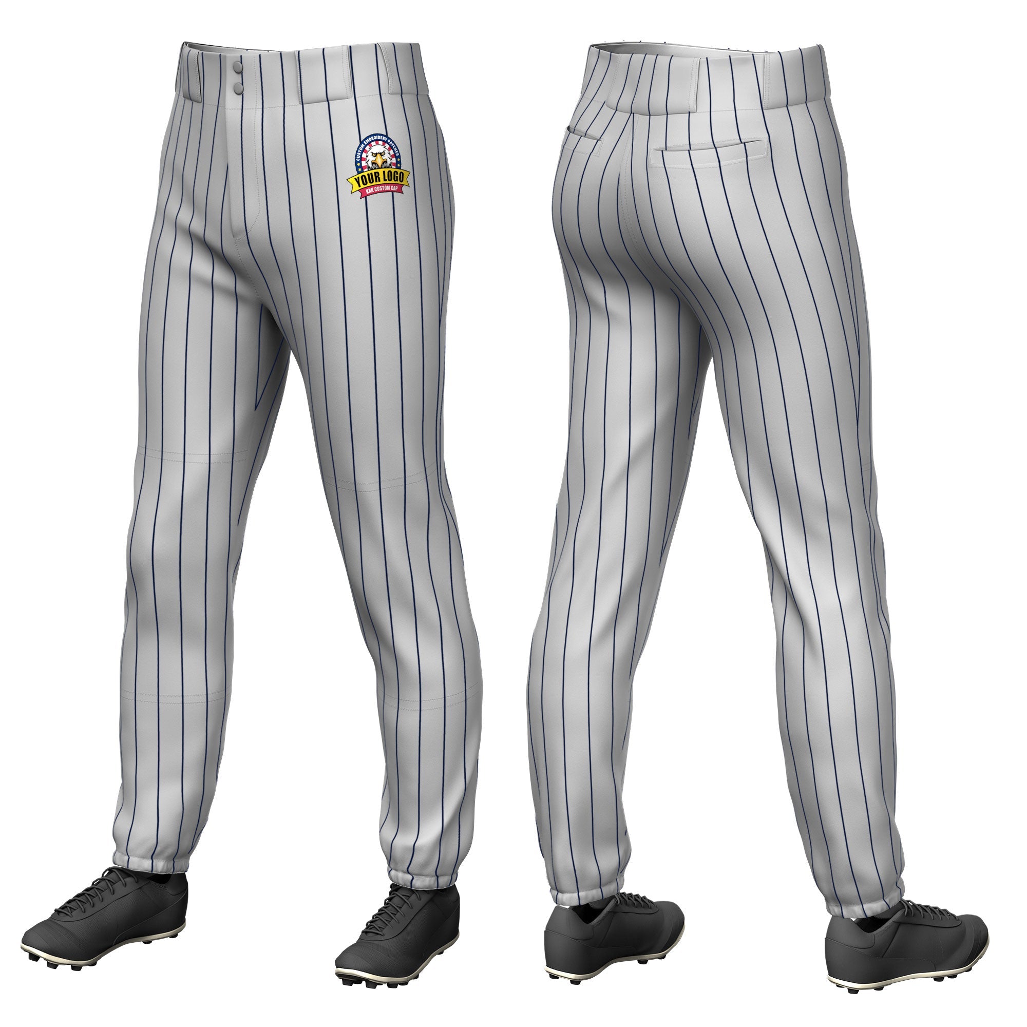 Custom Gray Navy Pinstripe Fit Stretch Practice Pull  Up Baseball Pants