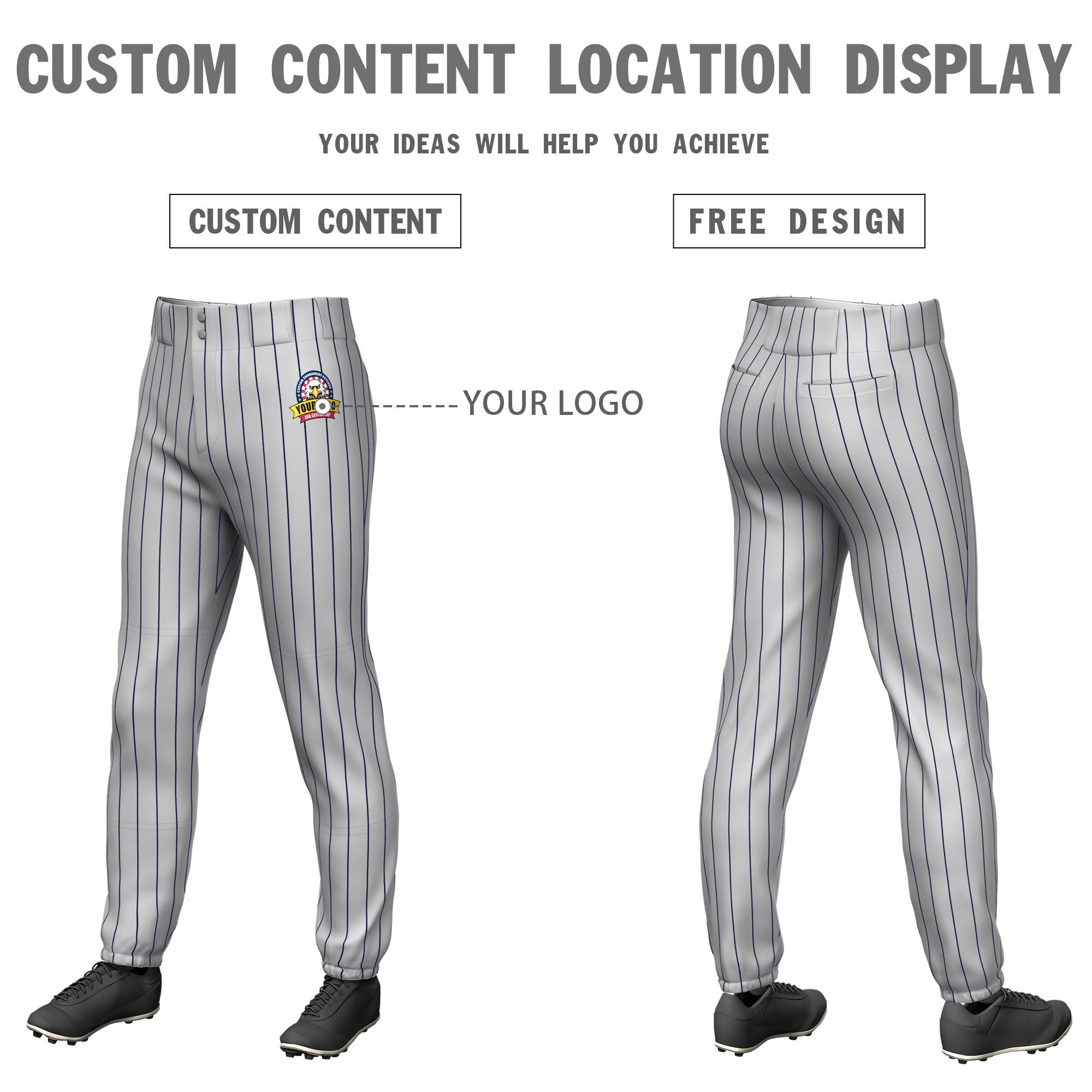 Custom Gray Navy Pinstripe Fit Stretch Practice Pull  Up Baseball Pants