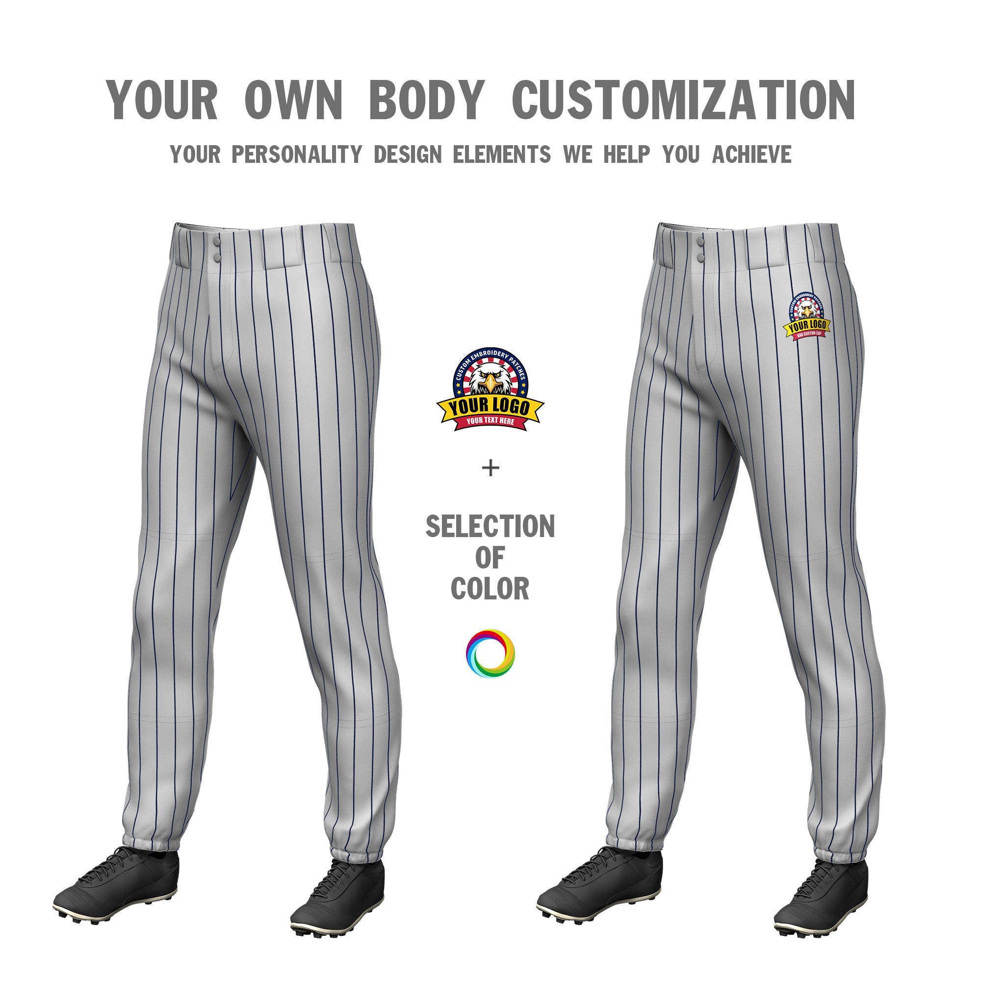 Custom Gray Navy Pinstripe Fit Stretch Practice Pull  Up Baseball Pants