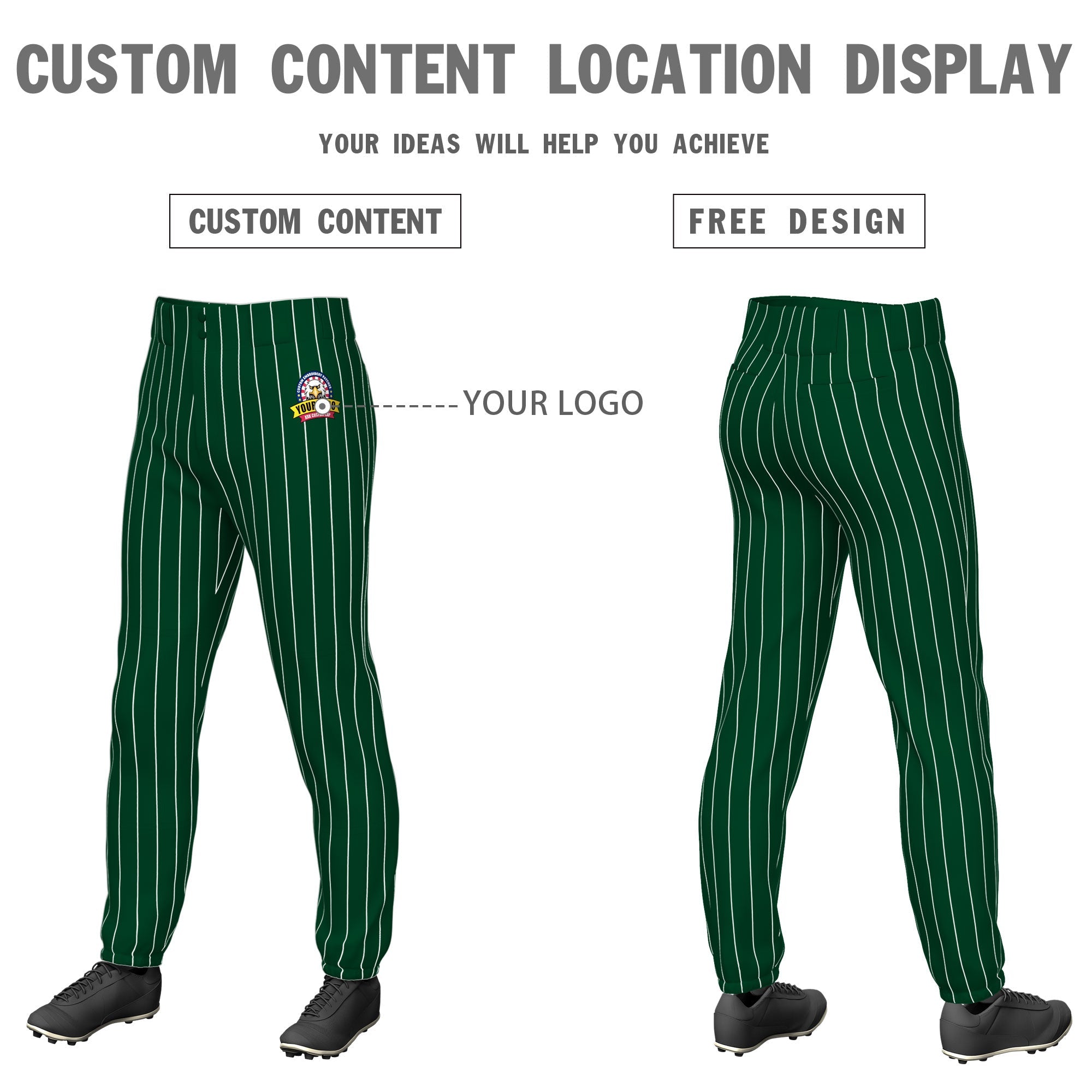 Custom Green White Pinstripe Fit Stretch Practice Pull  Up Baseball Pants