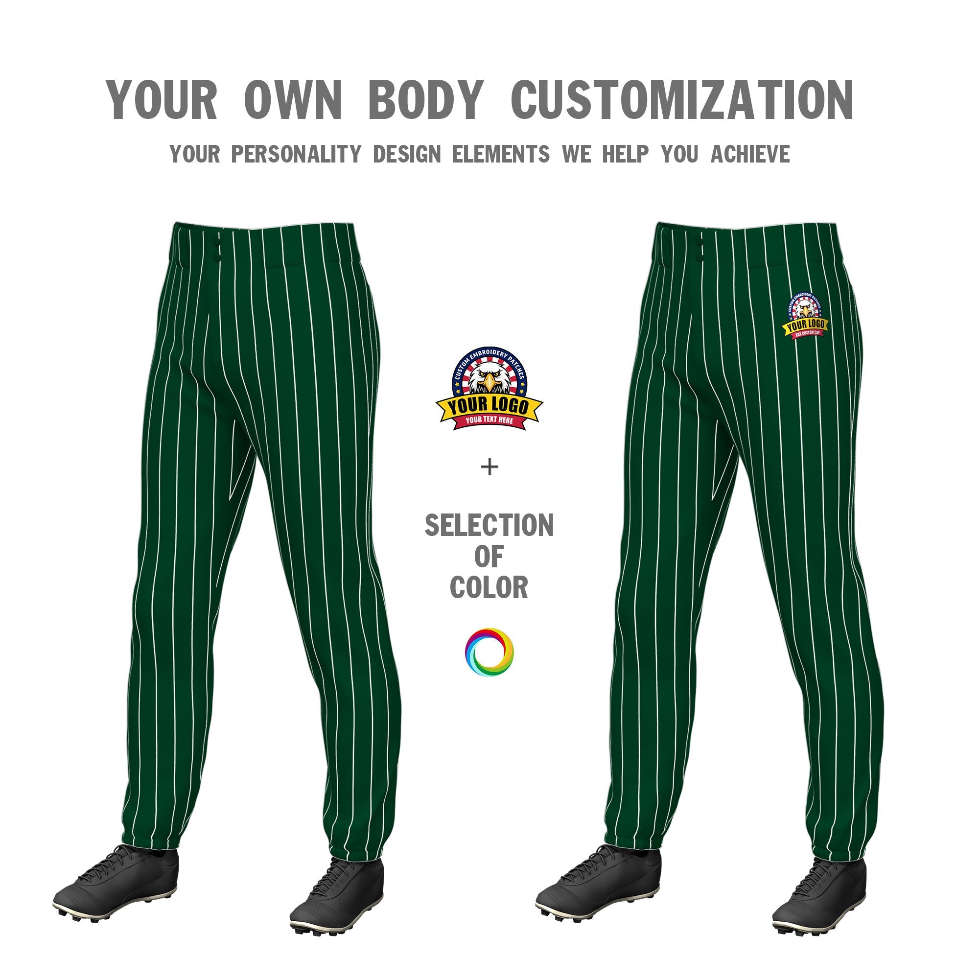 Custom Green White Pinstripe Fit Stretch Practice Pull  Up Baseball Pants