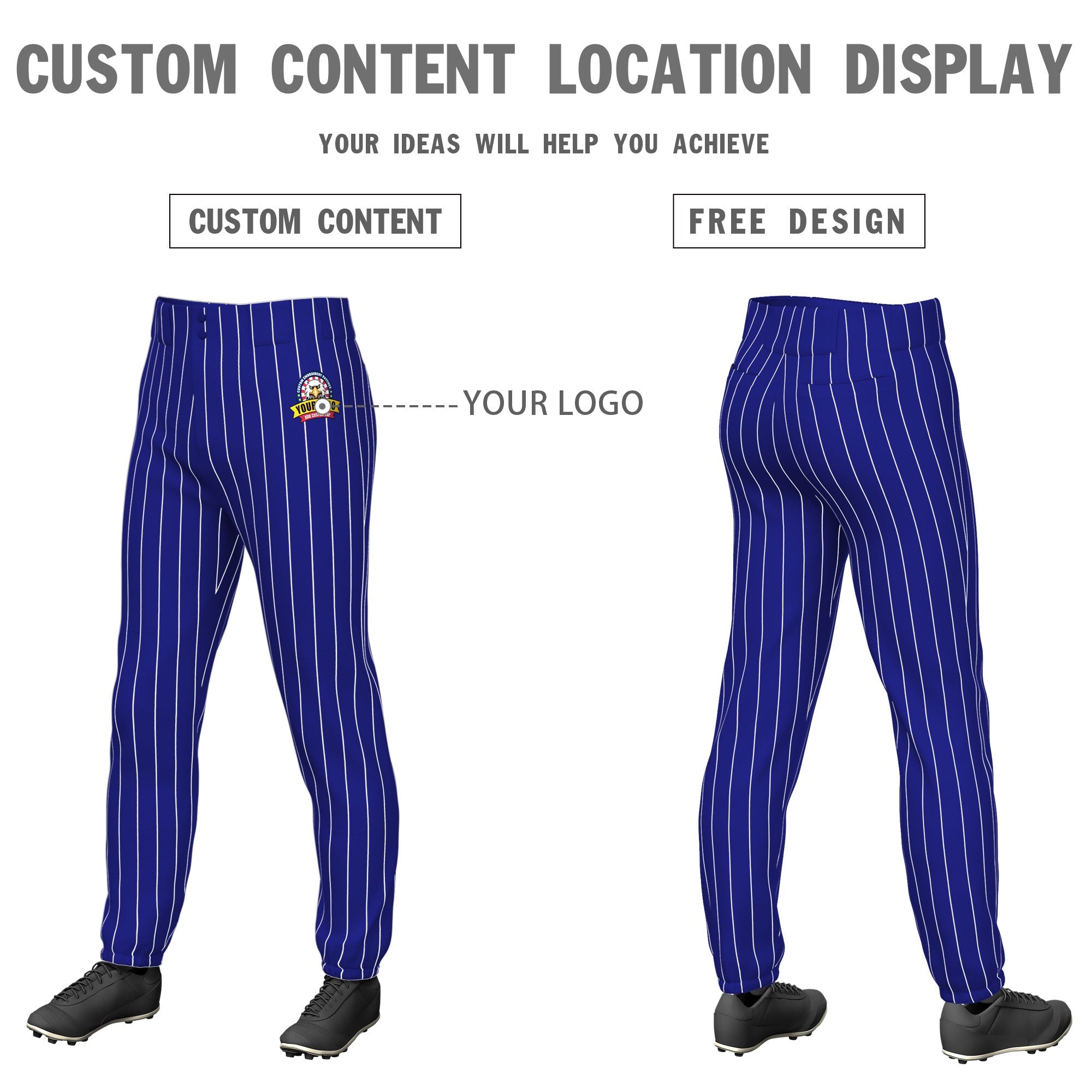 Custom Royal White Pinstripe Fit Stretch Practice Pull  Up Baseball Pants