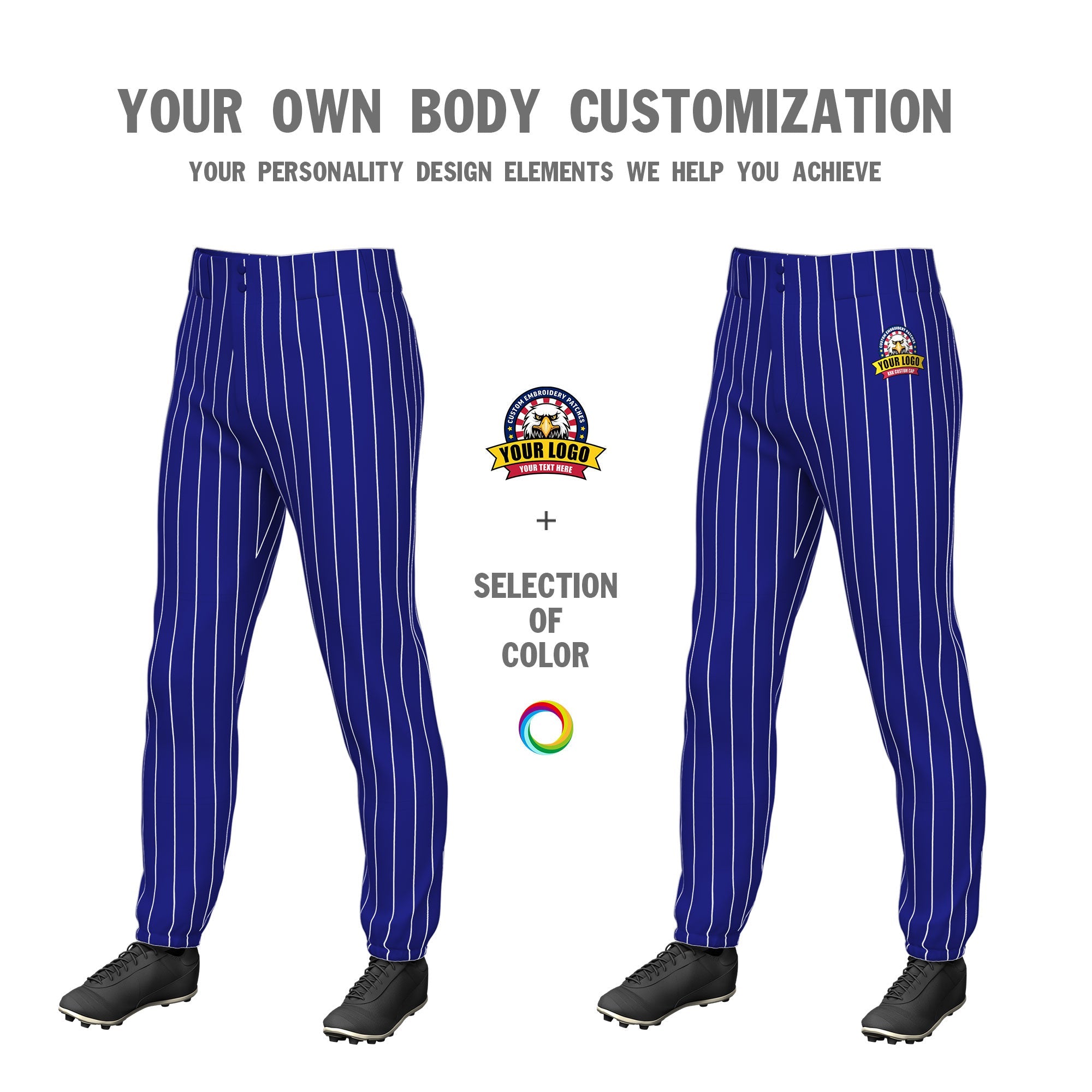 Custom Royal White Pinstripe Fit Stretch Practice Pull  Up Baseball Pants